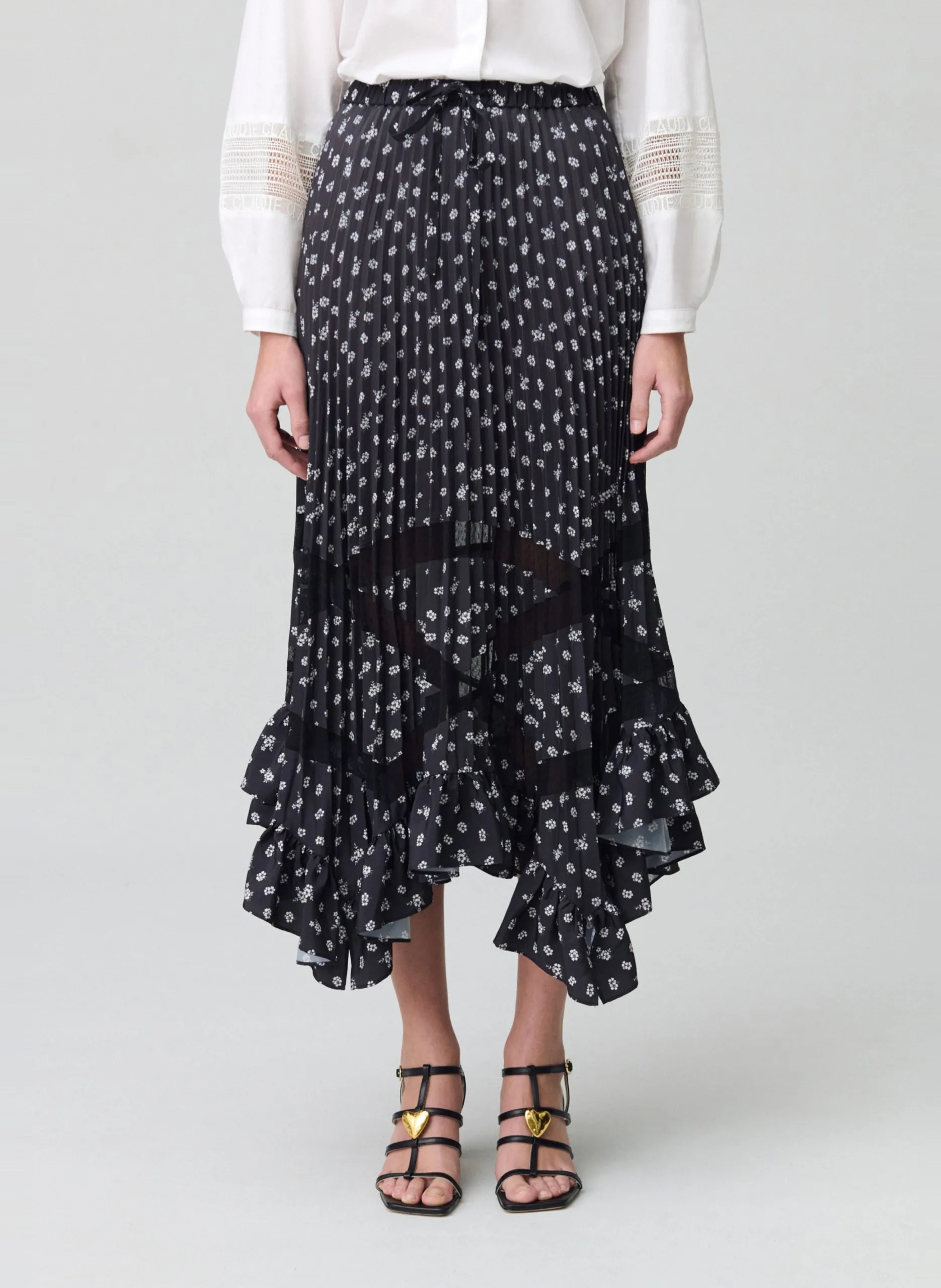 Jupe midi asymétrique plissée Multicolore