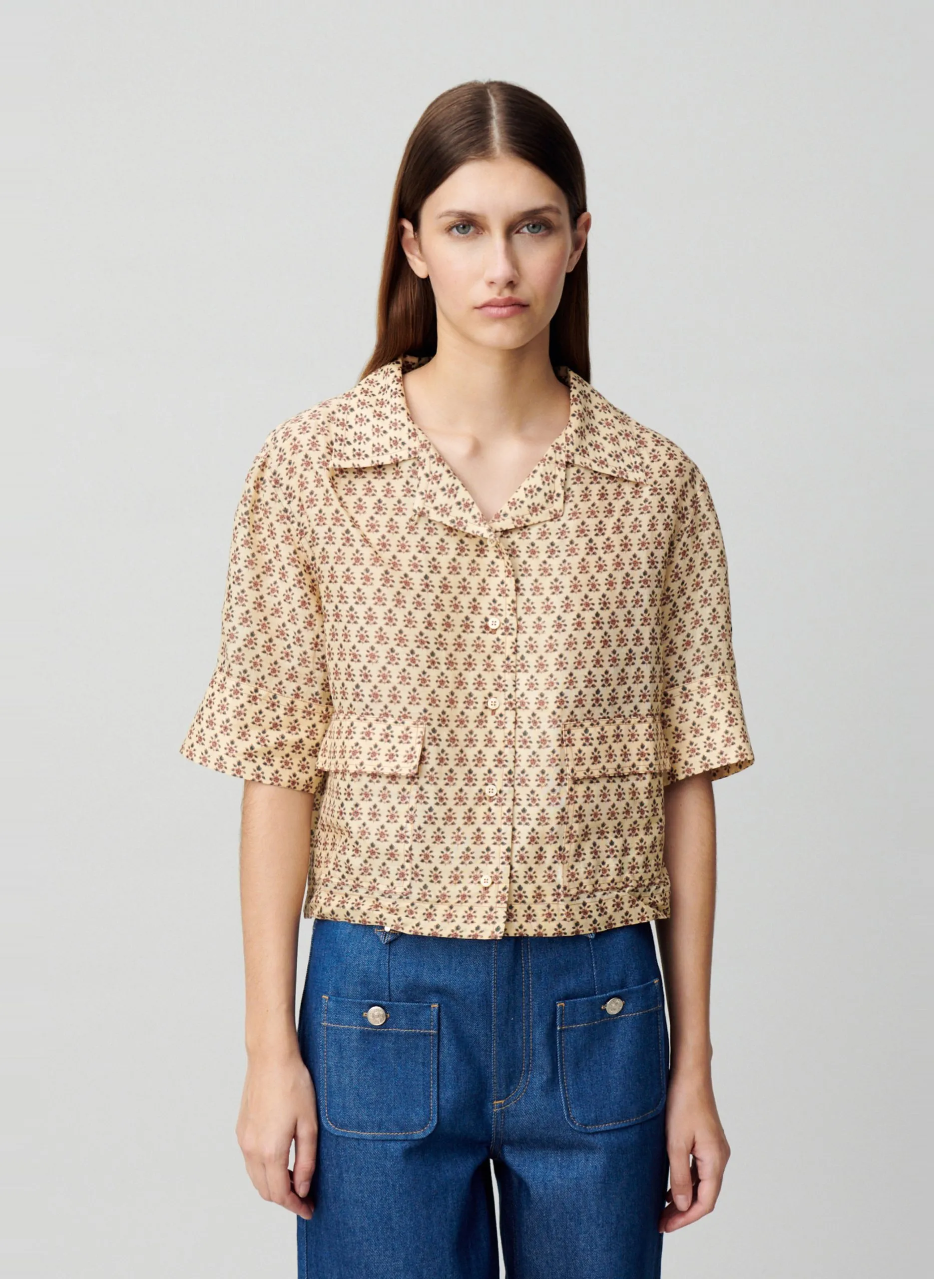 Chemise droite en soie imprimée Multicolore