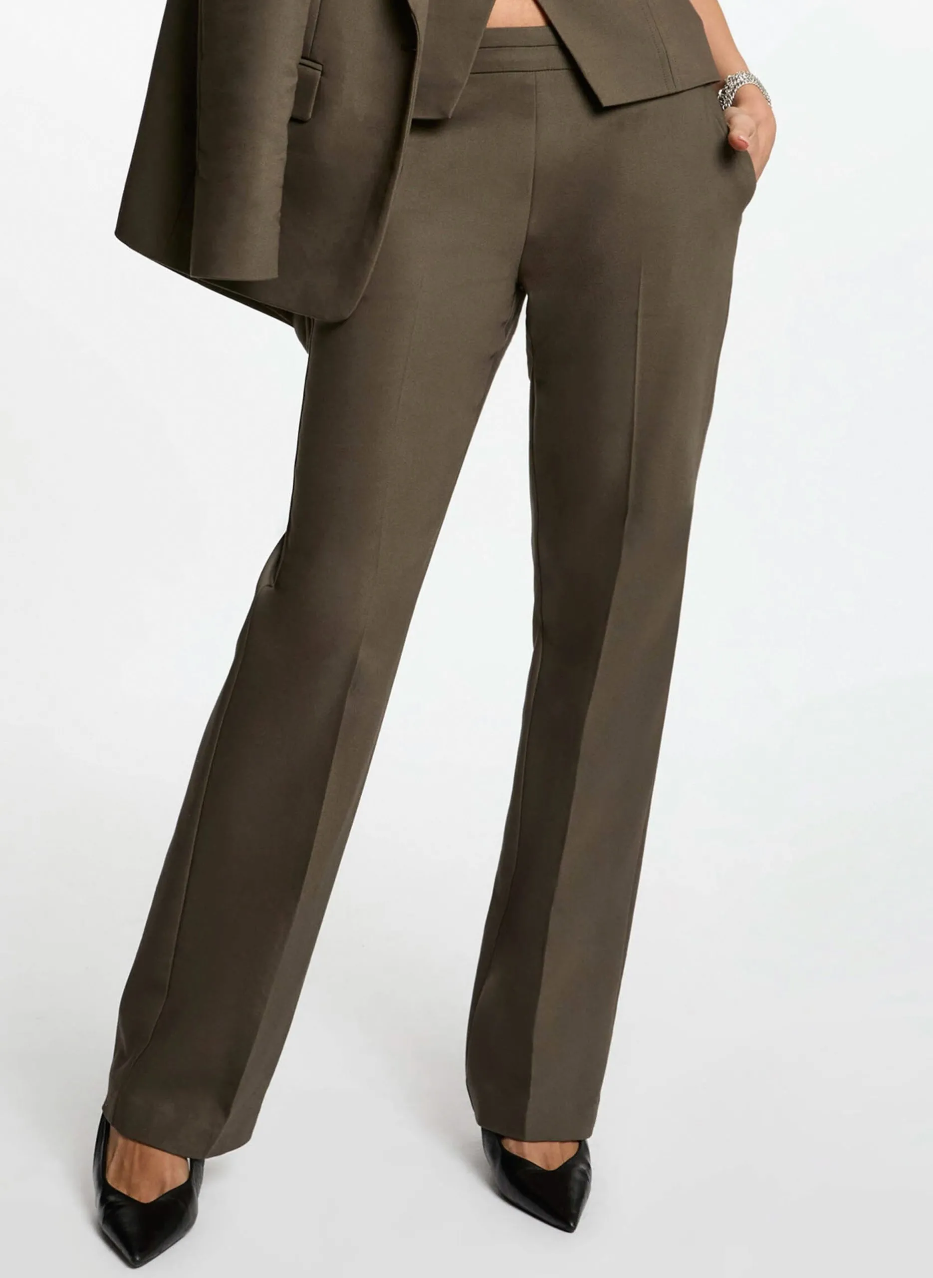 Pantalon droit en coton mélangé Noir 251-PLODI.F