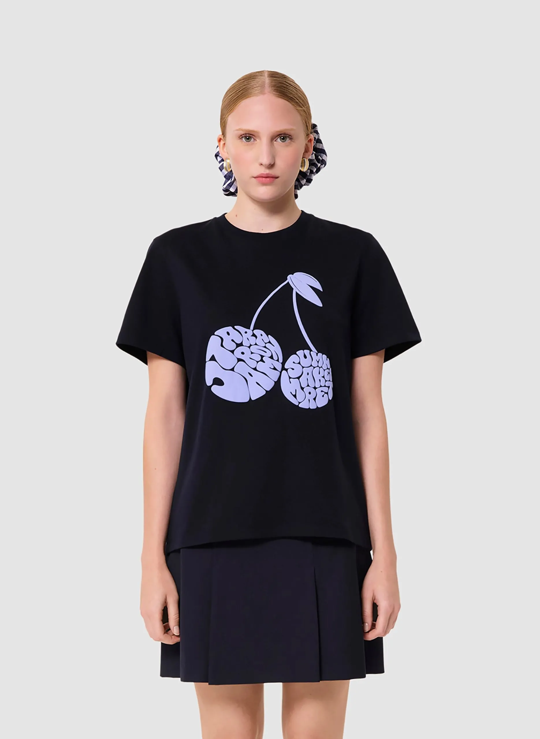 Robe courte col rond en coton mélangé Bleu TARA CHERRY