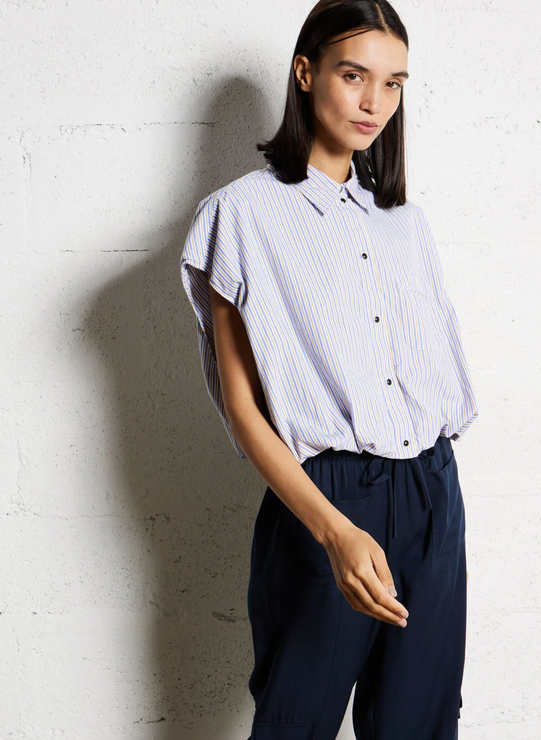 Chemise courte rayée sans manches Blanc GREG