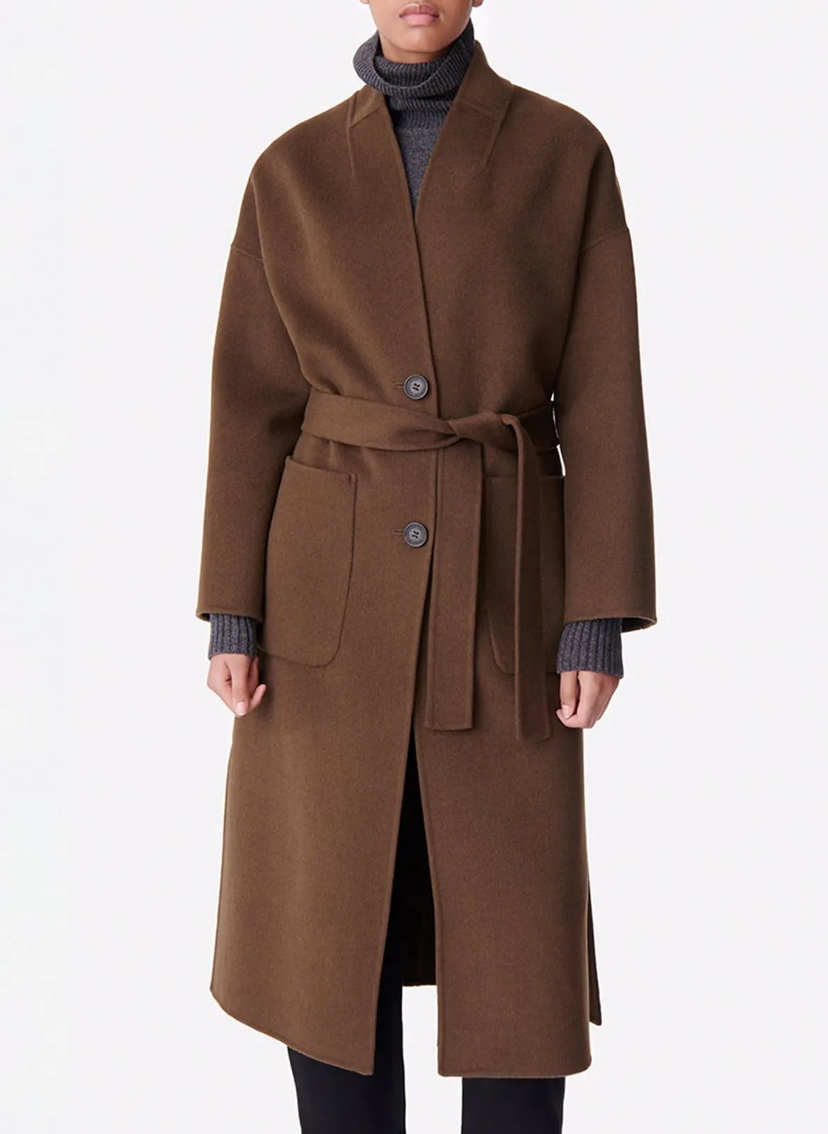 Manteau col chemise en laine mélangée Vert BACHIR