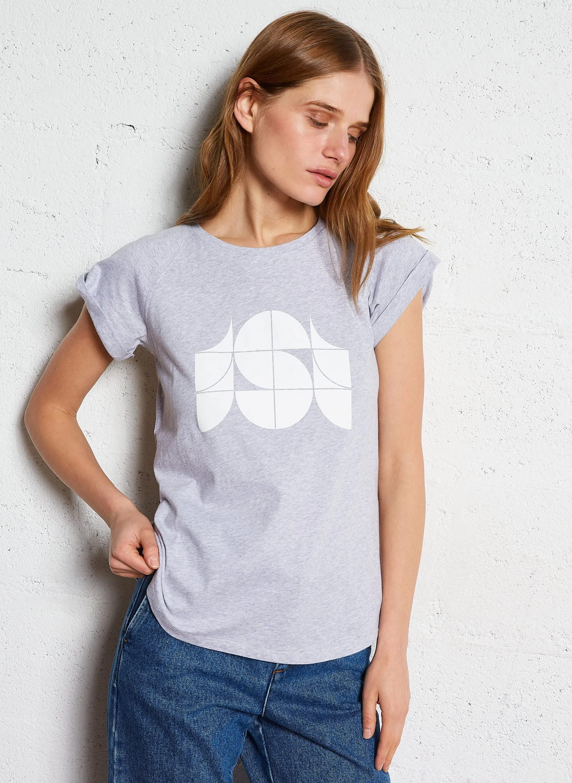 Tee-shirt col rond en coton Gris VALENTINA