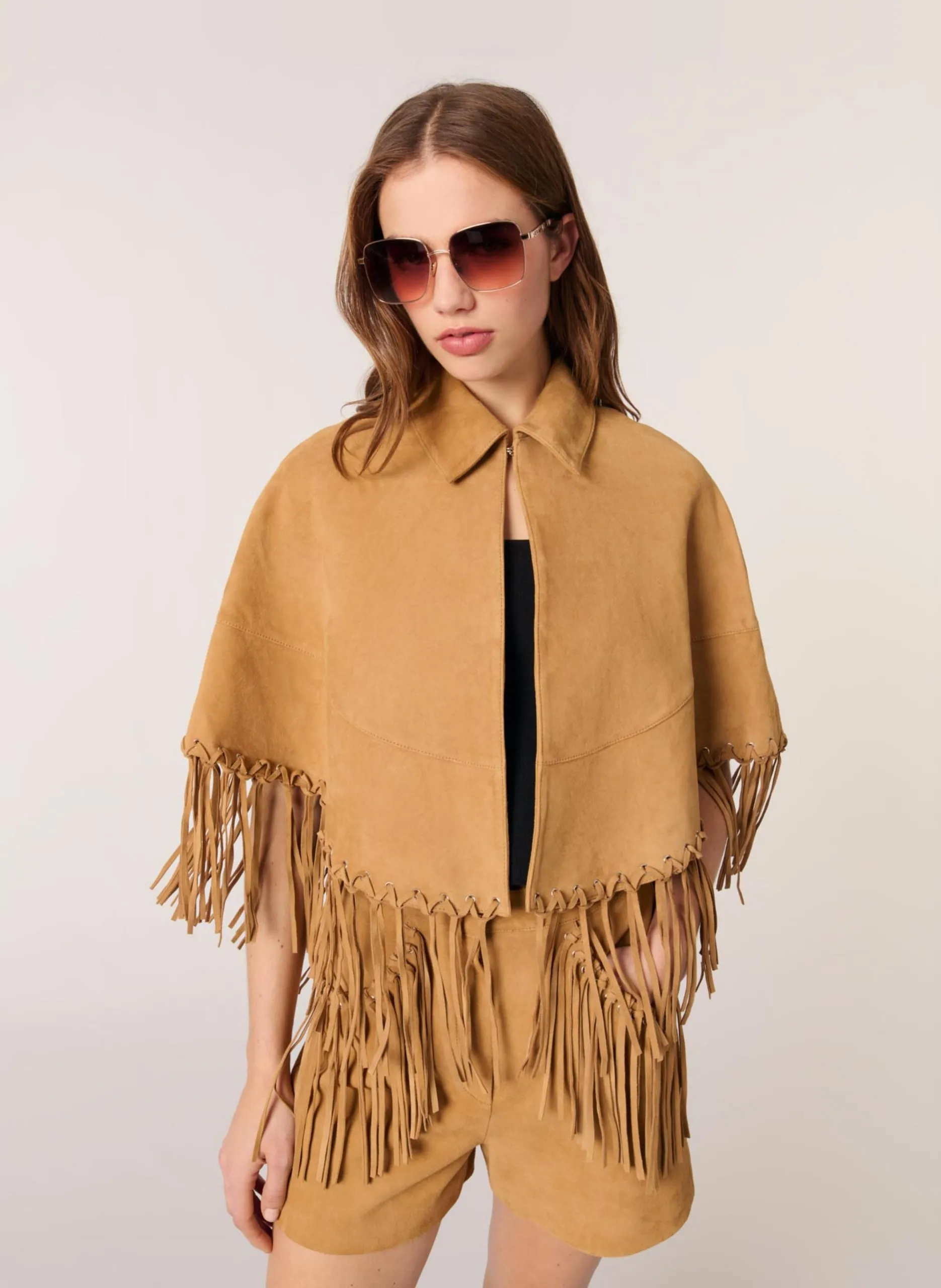 Veste ample en cuir Beige