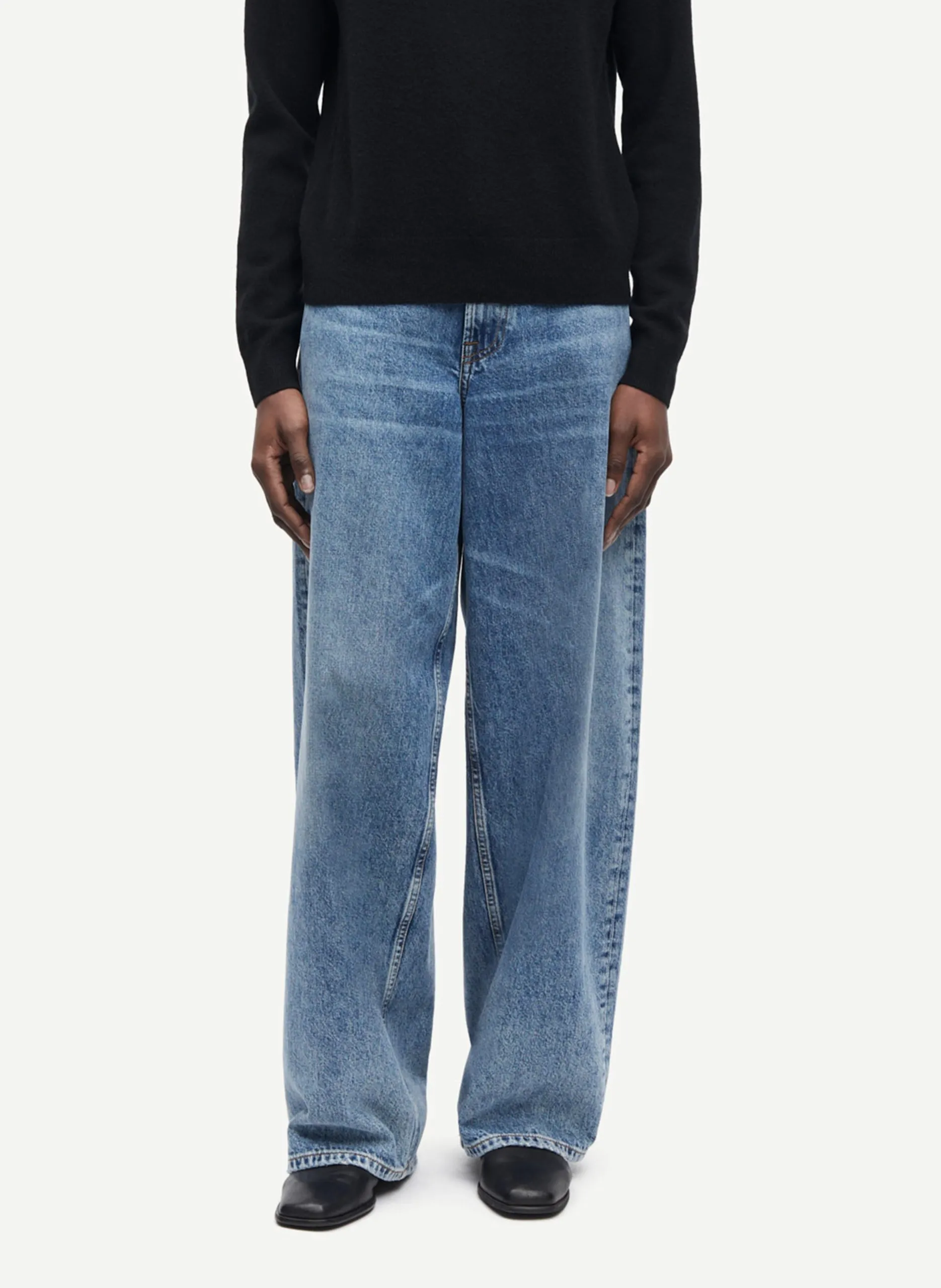 Jean ample droit taille haute en coton bio Bleu REBECCA