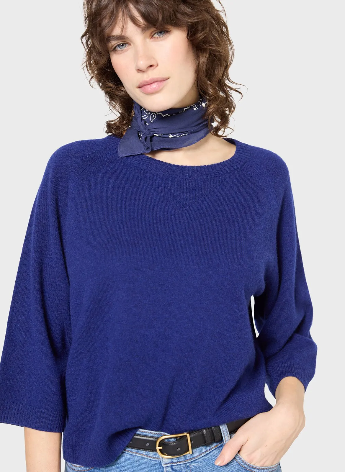 Pull col rond en cachemire Bleu JAYLENE
