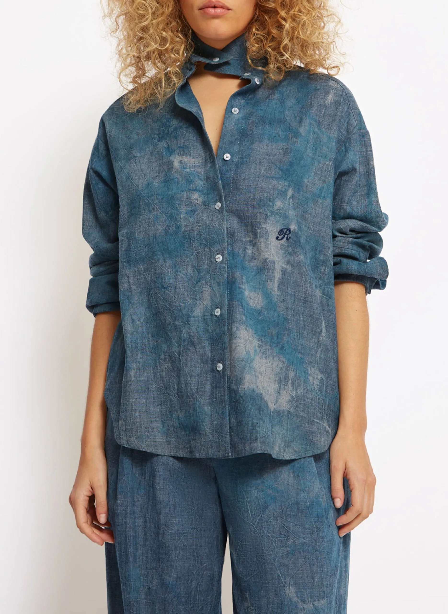 Chemise oversize en coton mélangé Bleu KELLY