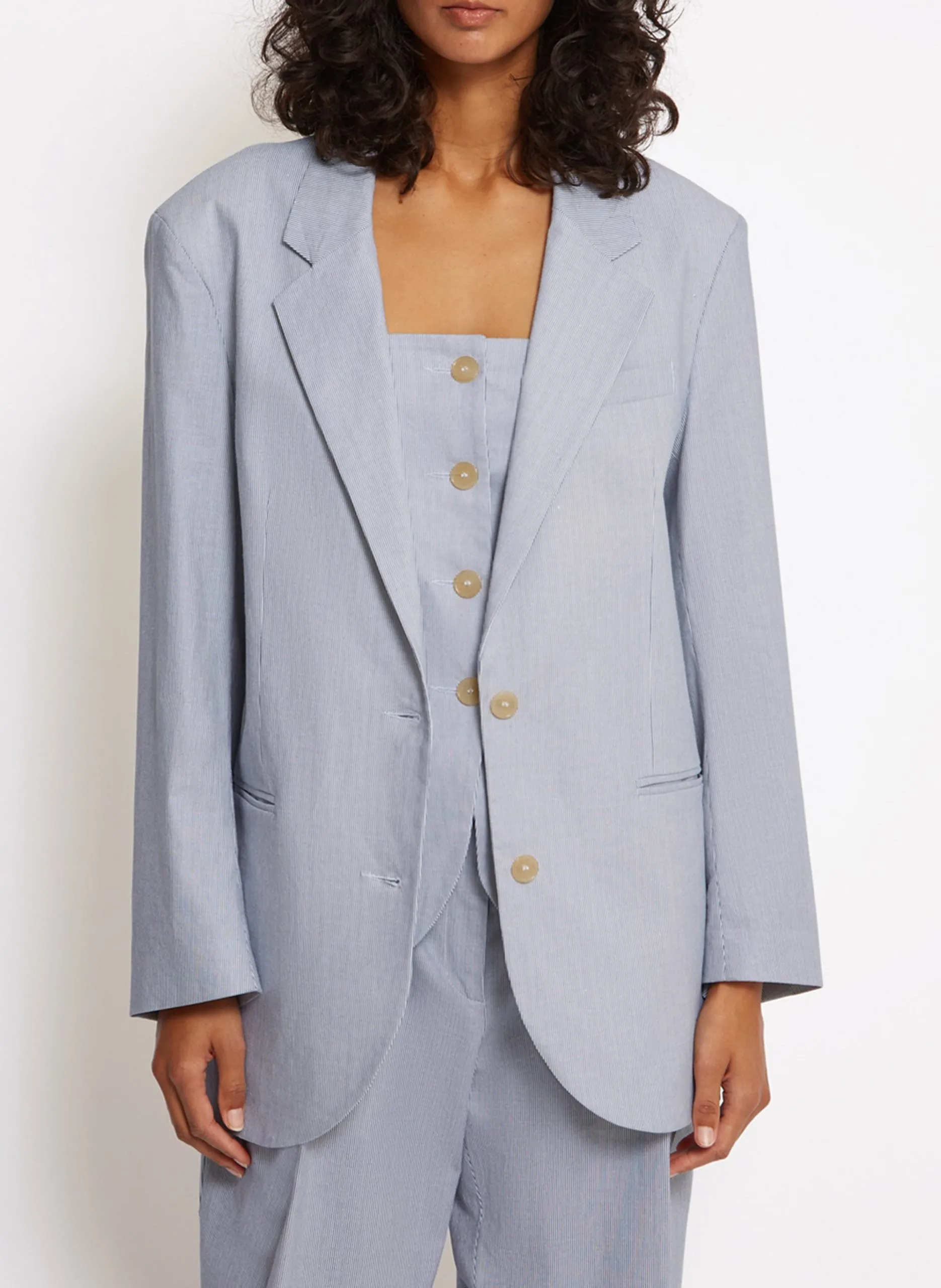 Veste de tailleut ajustée en lin mélangé Blanc MICKEY