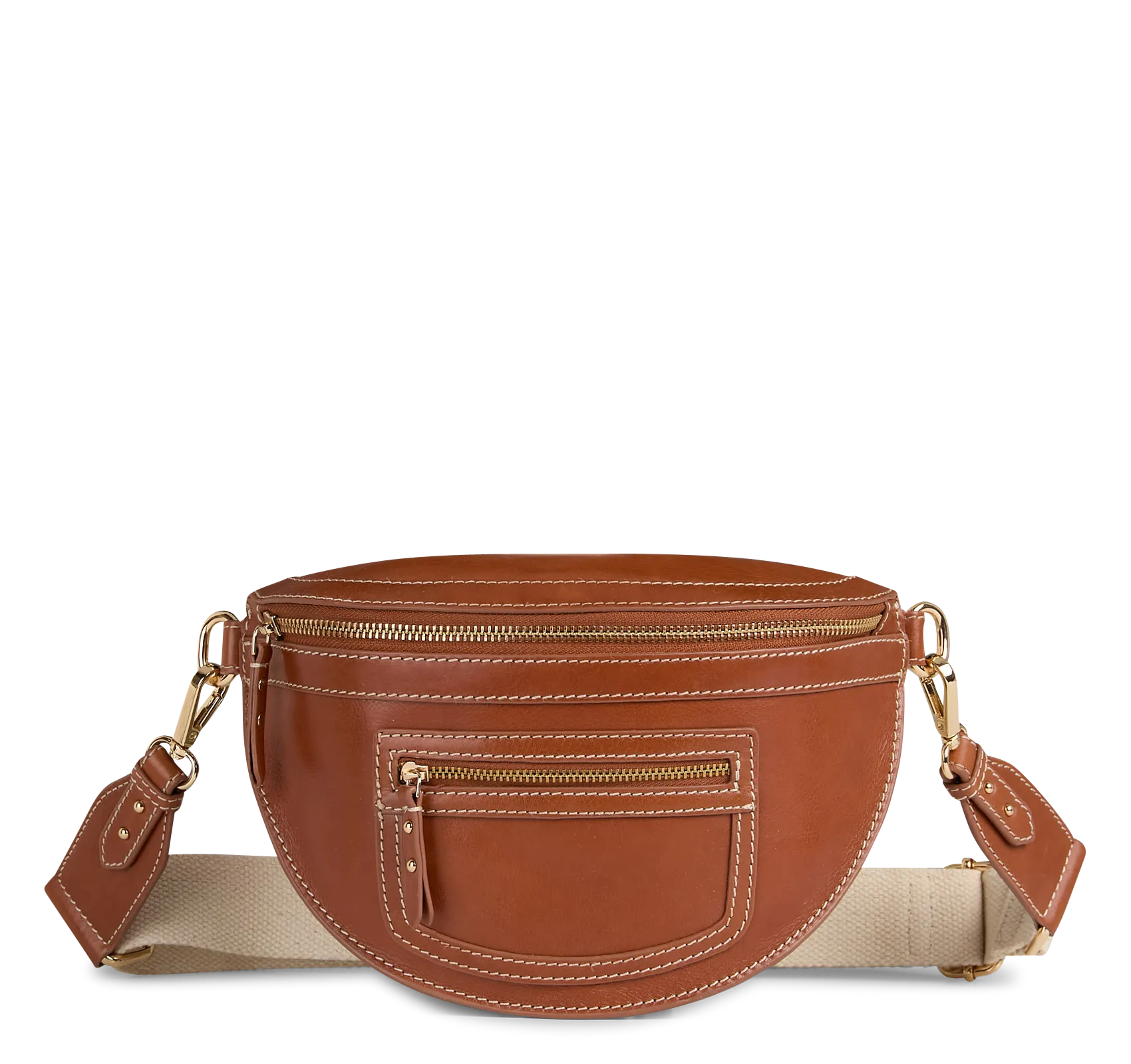 Sac banane zippé en cuir Marron SANA