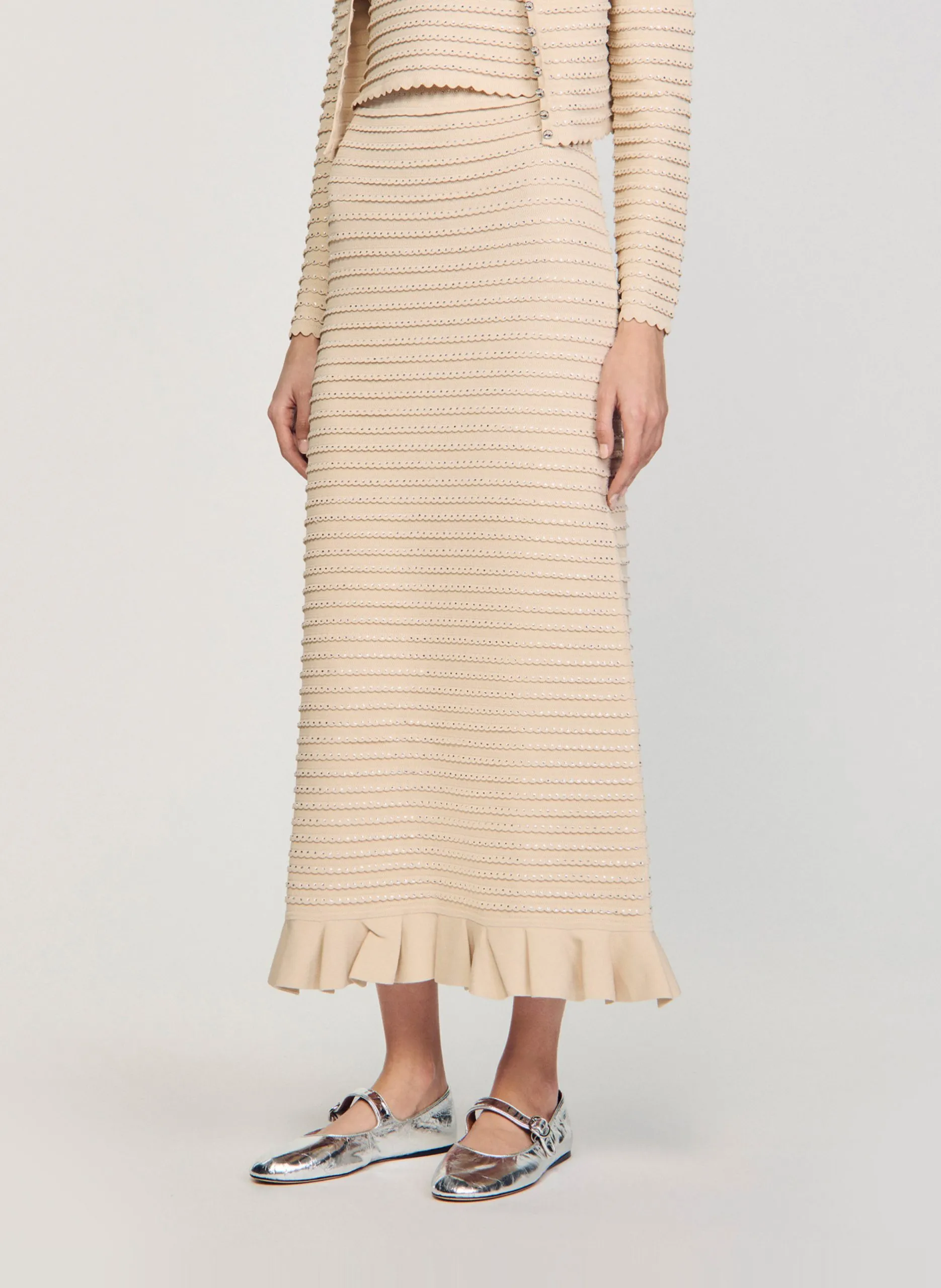 Jupe longue en maille Beige