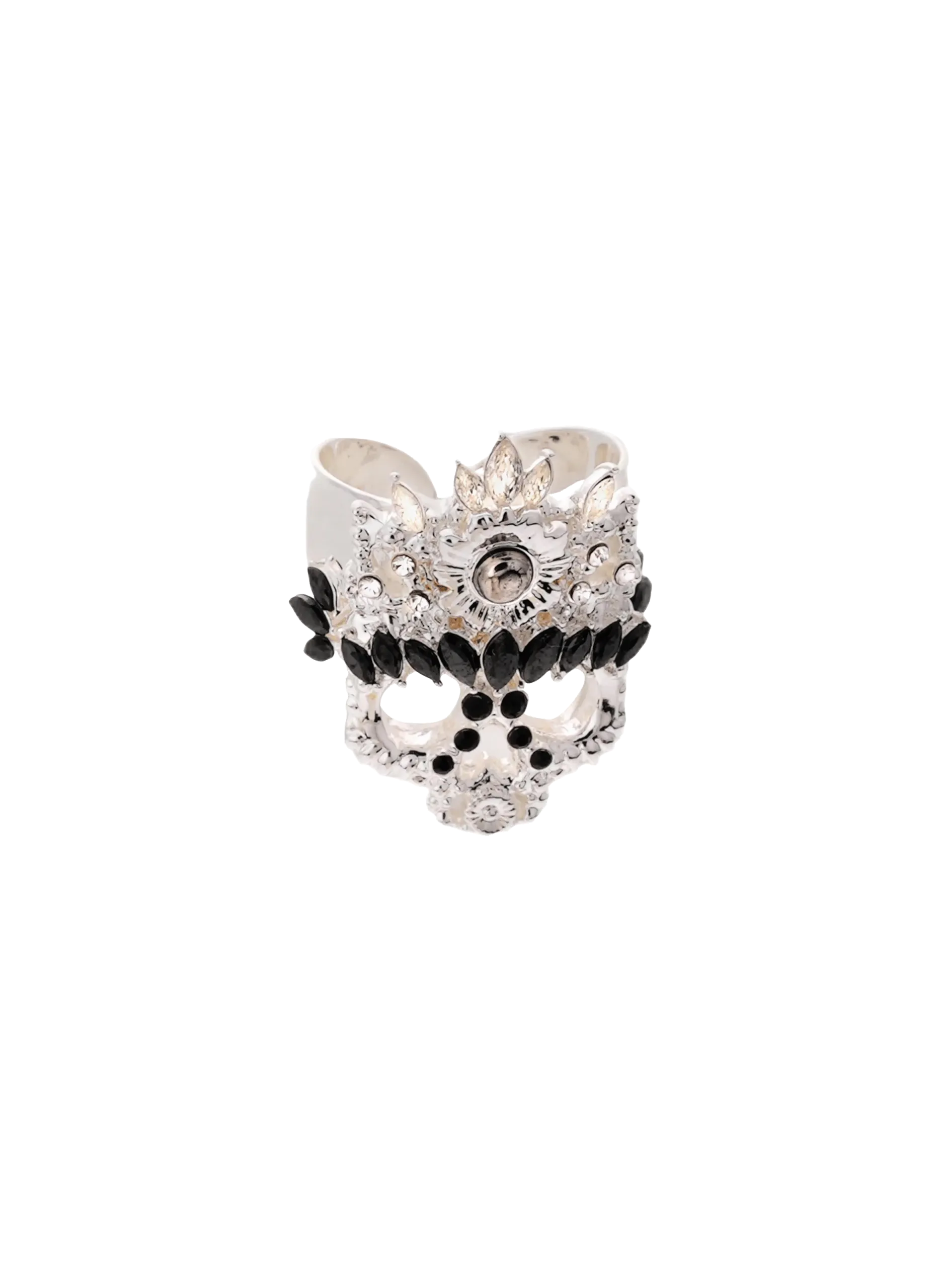 Bague ajustable avec cabochon central et strass Argent DARKER