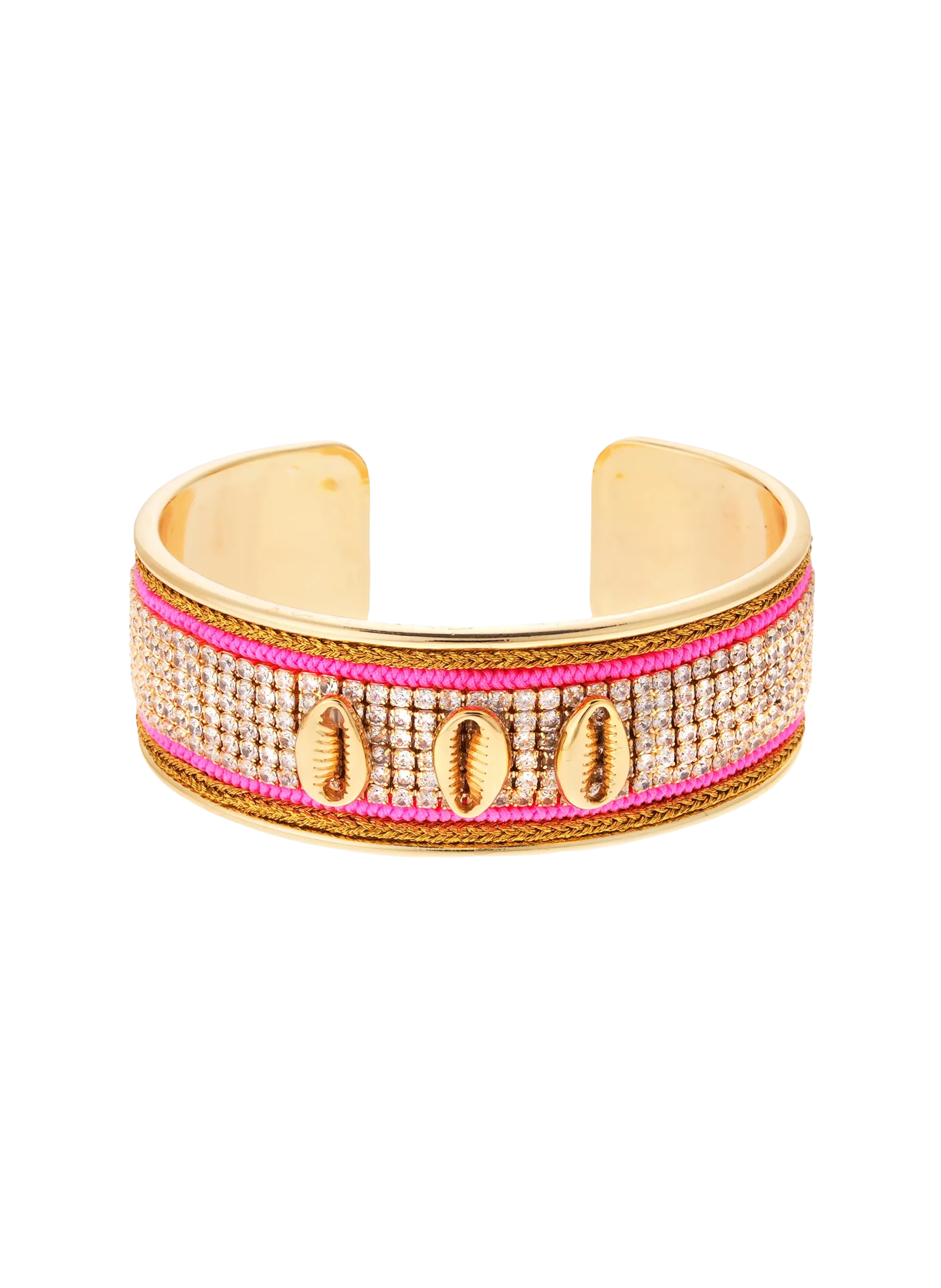 Bracelet jonc ajustable avec coquillages et strass Rose DIADEMA