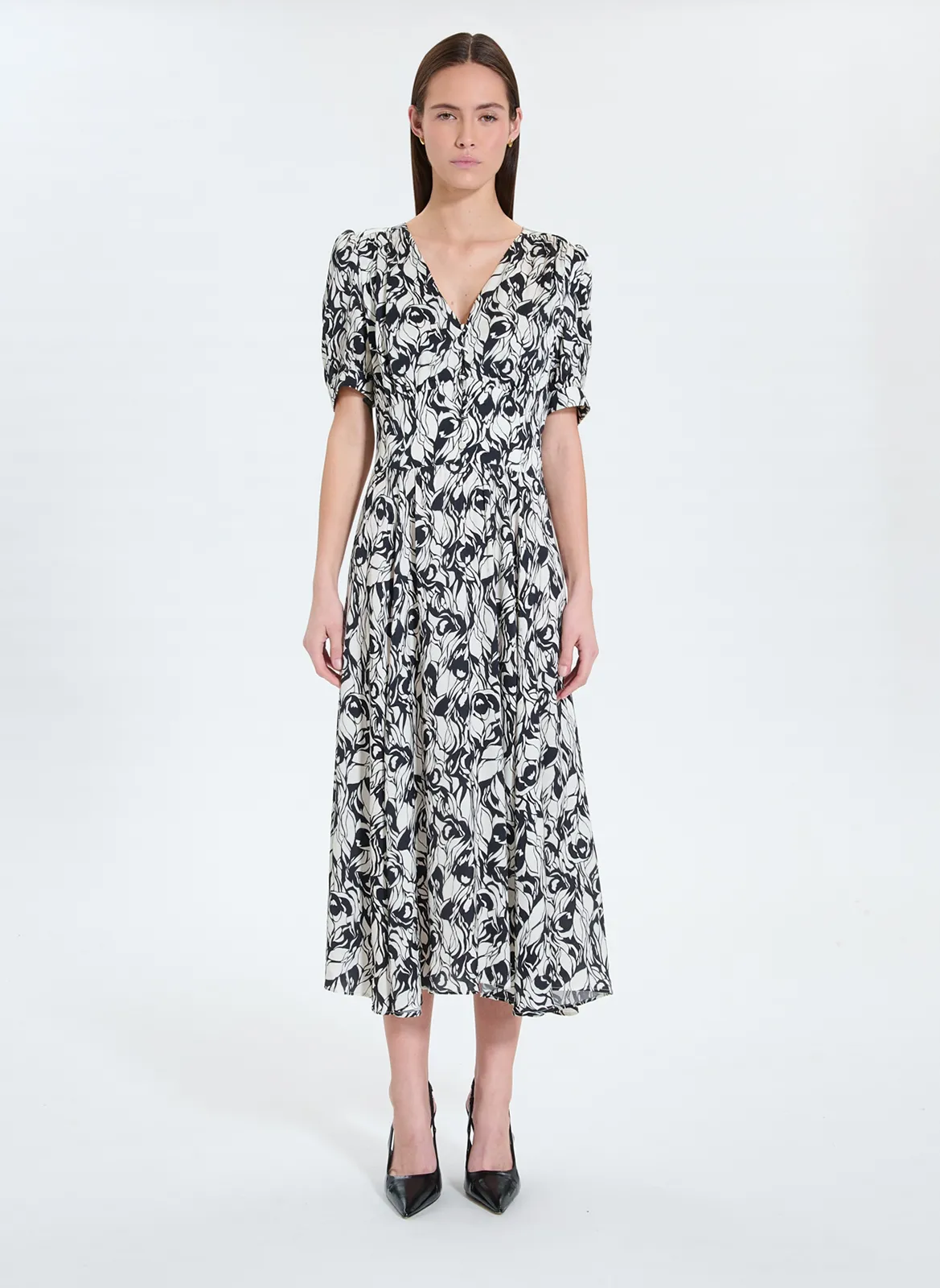 Robe longue cintrée col V Multicolore RAFINITA