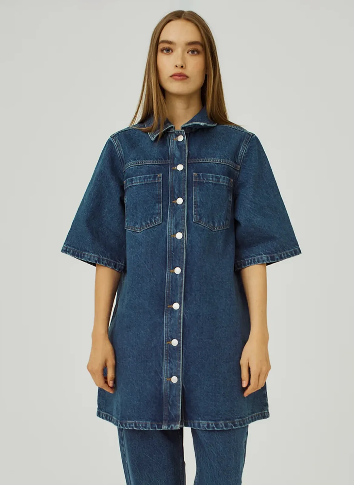 Robe courte boutonnée en jean Bleu NINNI