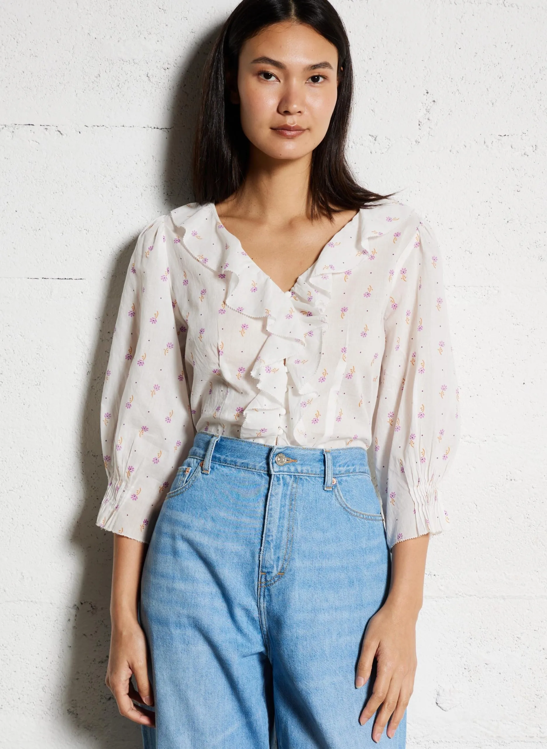 Blouse col V en coton Blanc VERSA