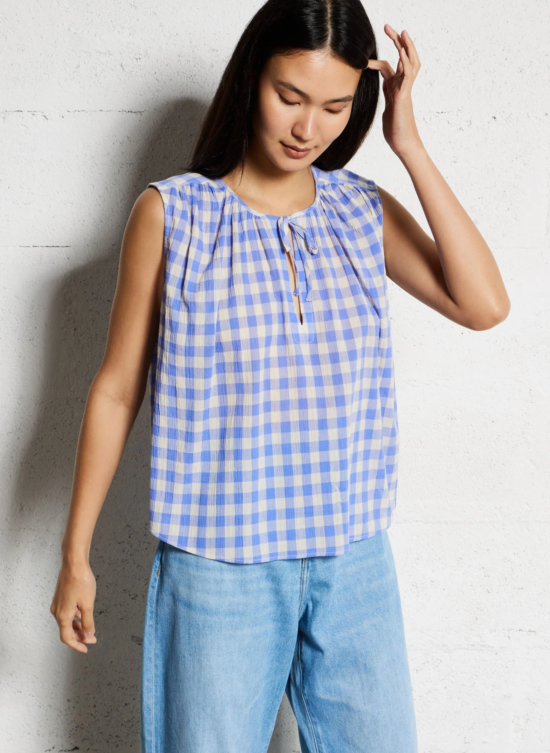 Top sans manches à carreaux Vert HALISON