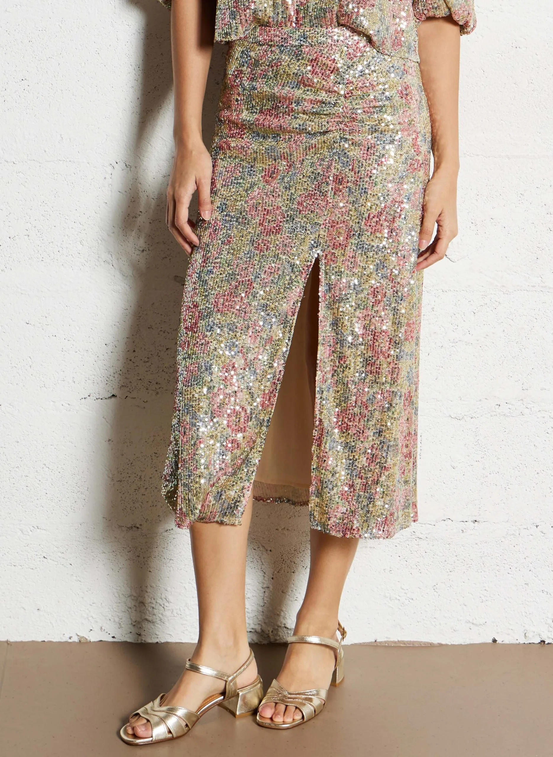 Jupe midi droite à sequin Multicolore JANKO