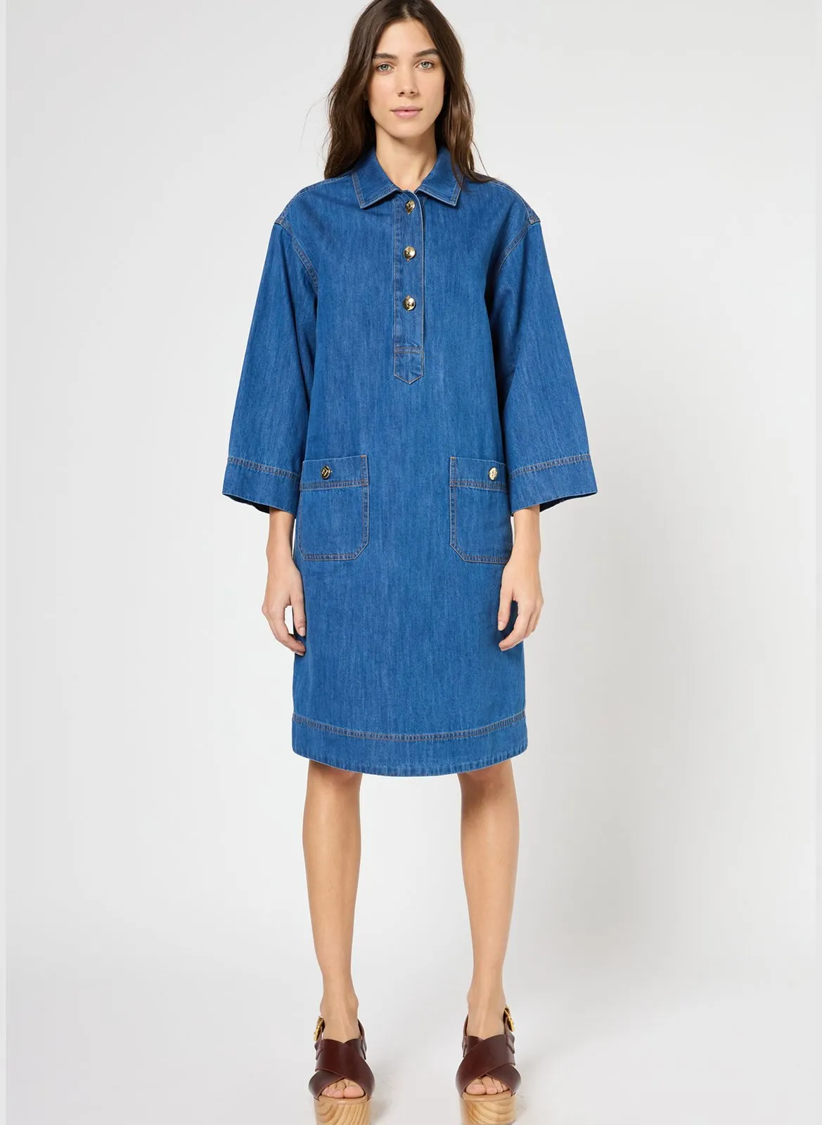 Robe courte droite en denim Bleu PENELOPE