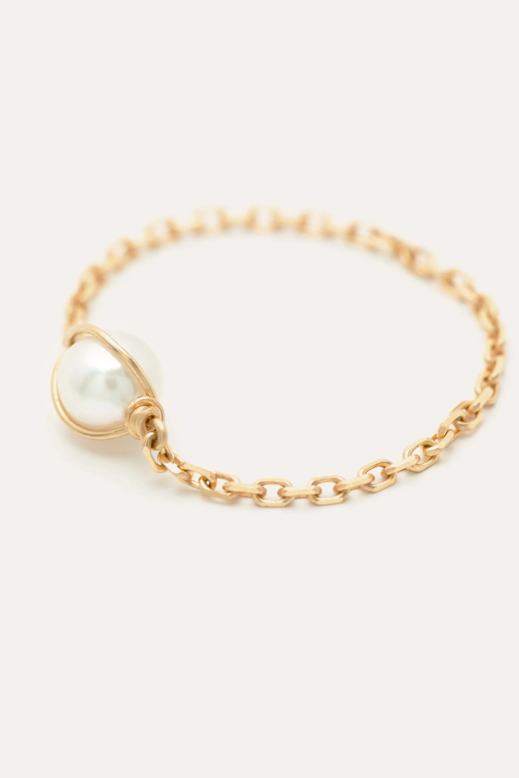 Bague chaînette perle or 750‰ Blanc BAGUE CHAÎNETTE PERLE OR 750‰