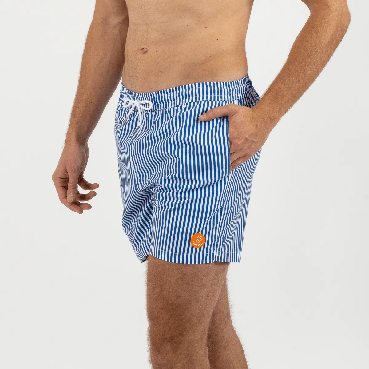 Short de bain en fibres recyclées le baliste raye Bleu LE BALISTE RAYE