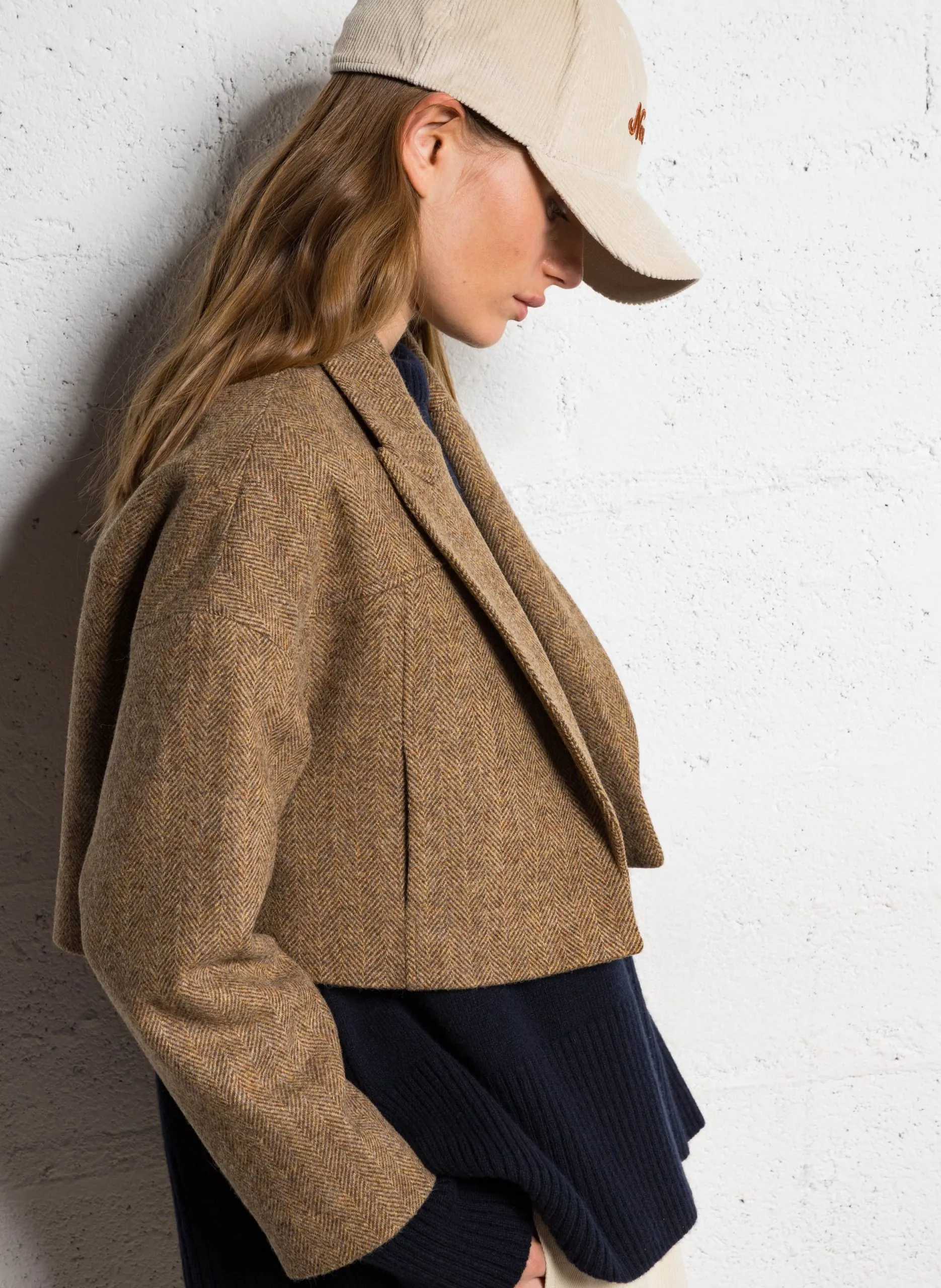 Veste courte col tailleur en laine vierge Marron CAMALA