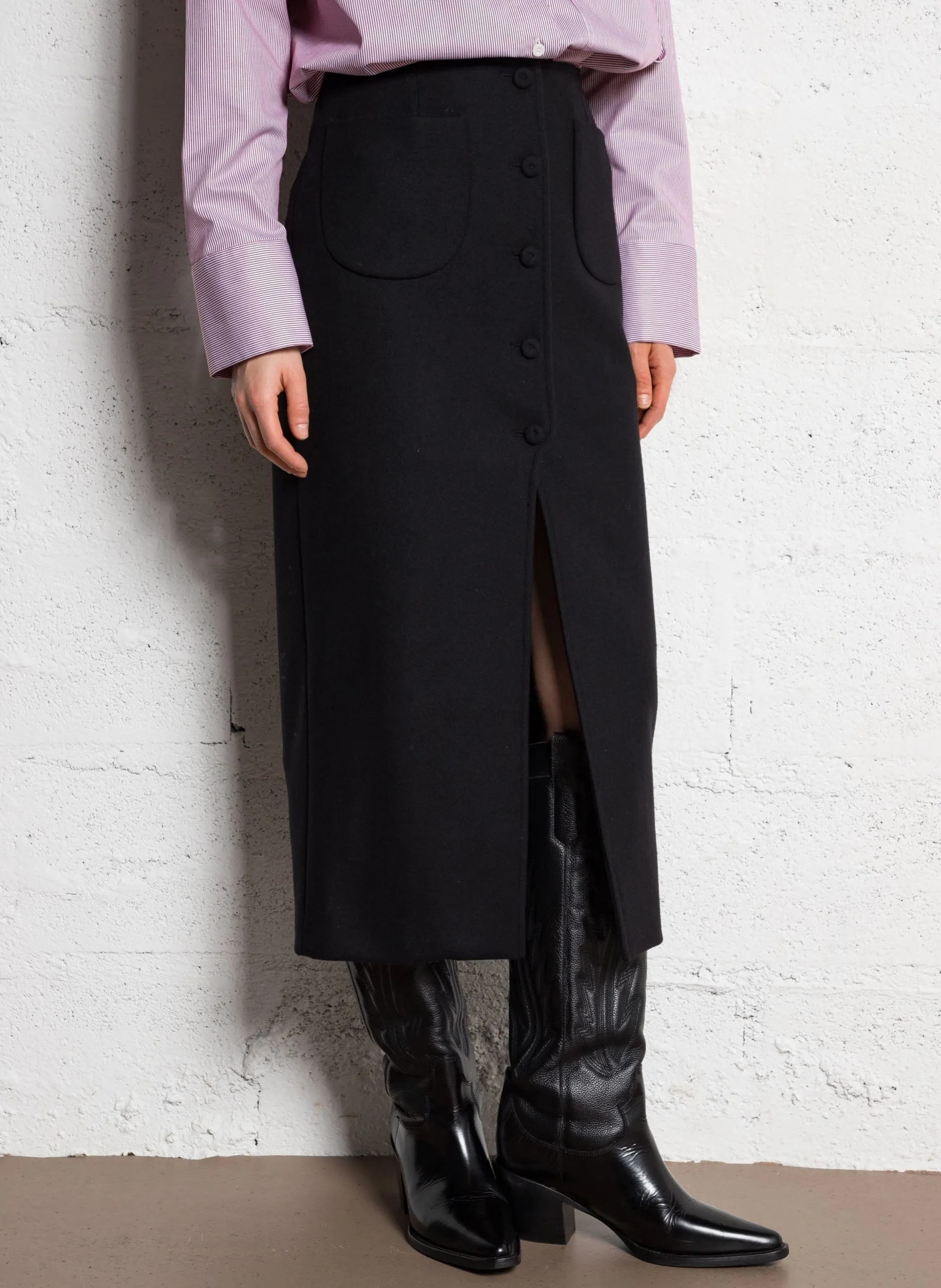 Jupe crayon en laine vierge mélangée Noir JAGGER