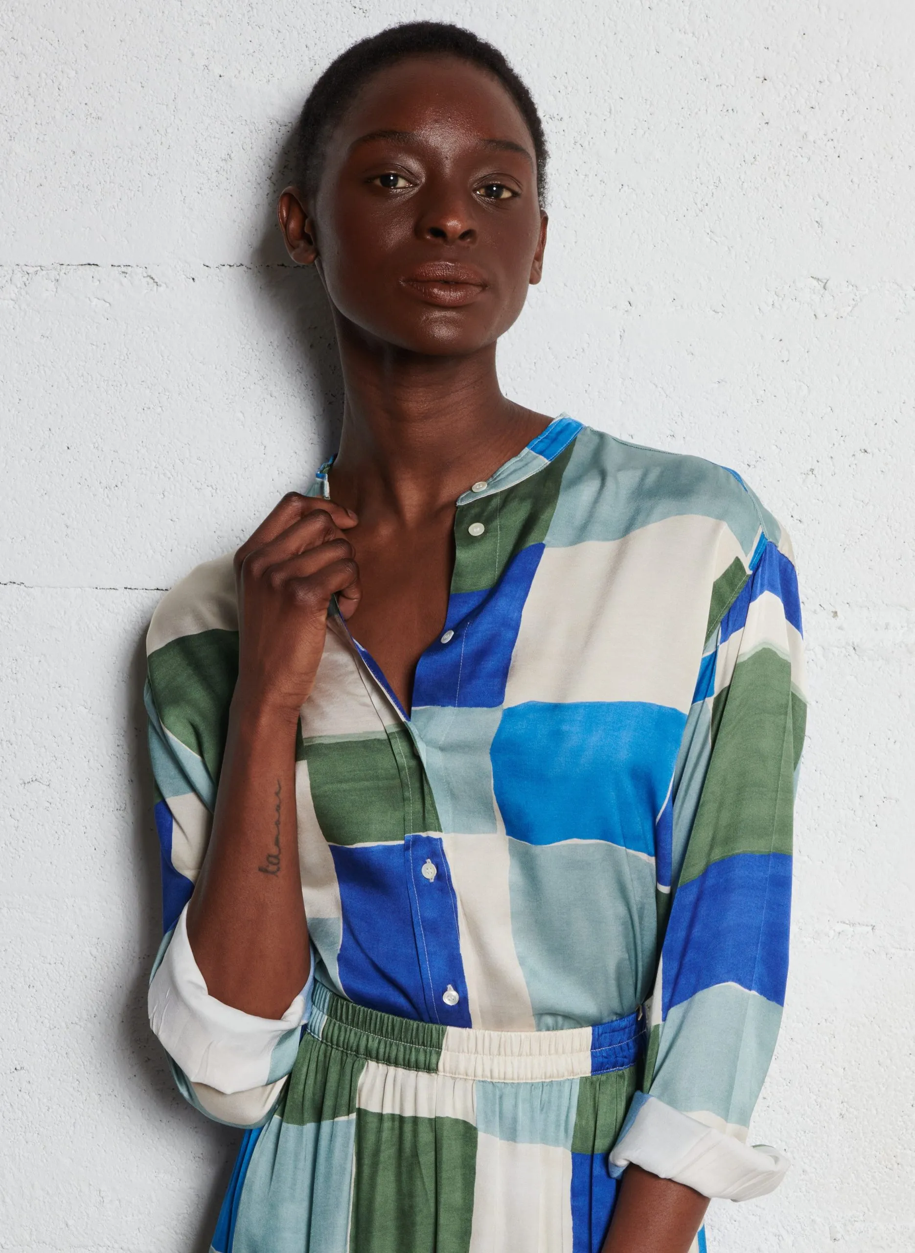 Chemise droite à carreaux Bleu CRISTAL