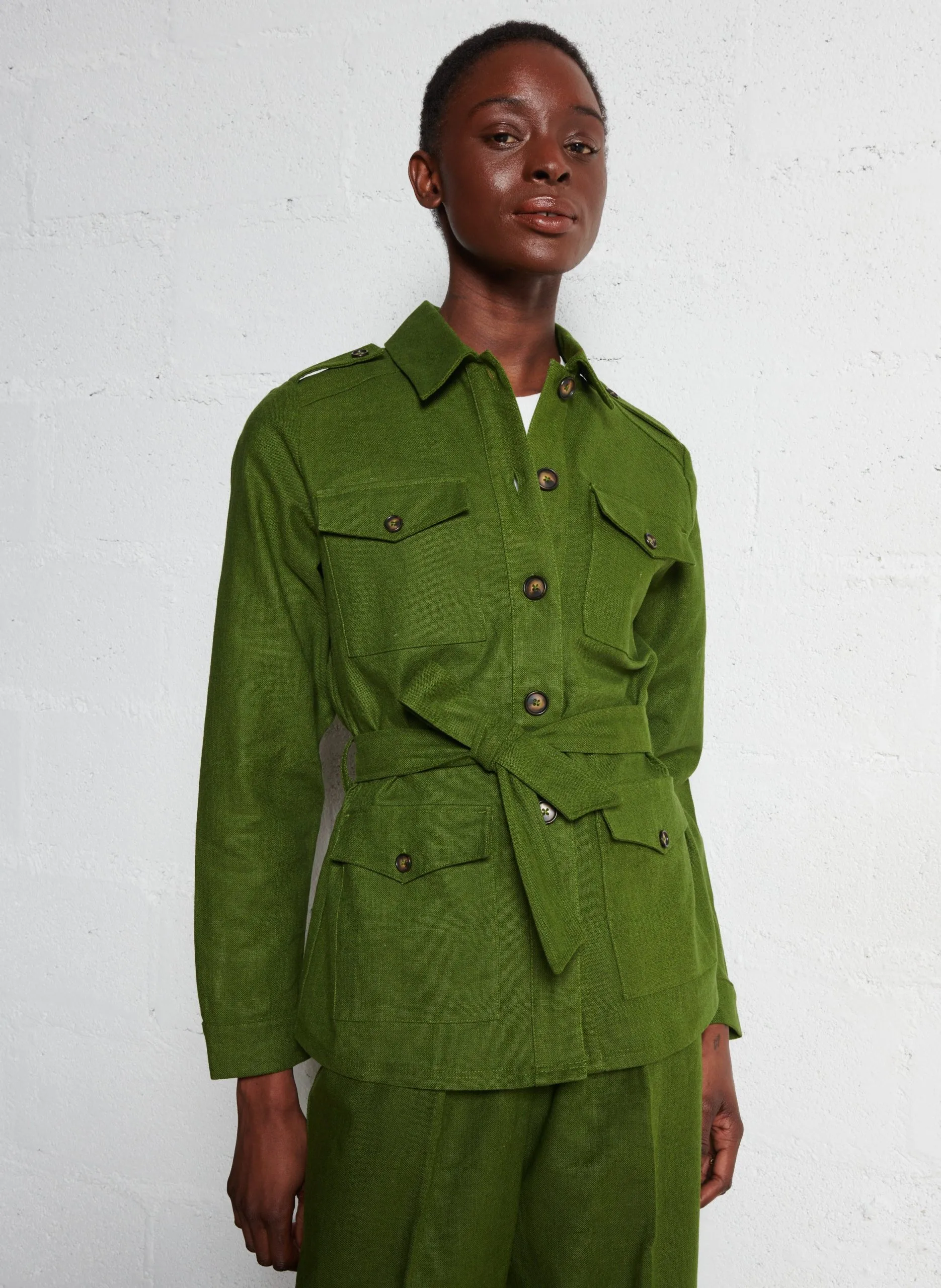 Veste droit en lin recyclé mélangé Vert TRESOR