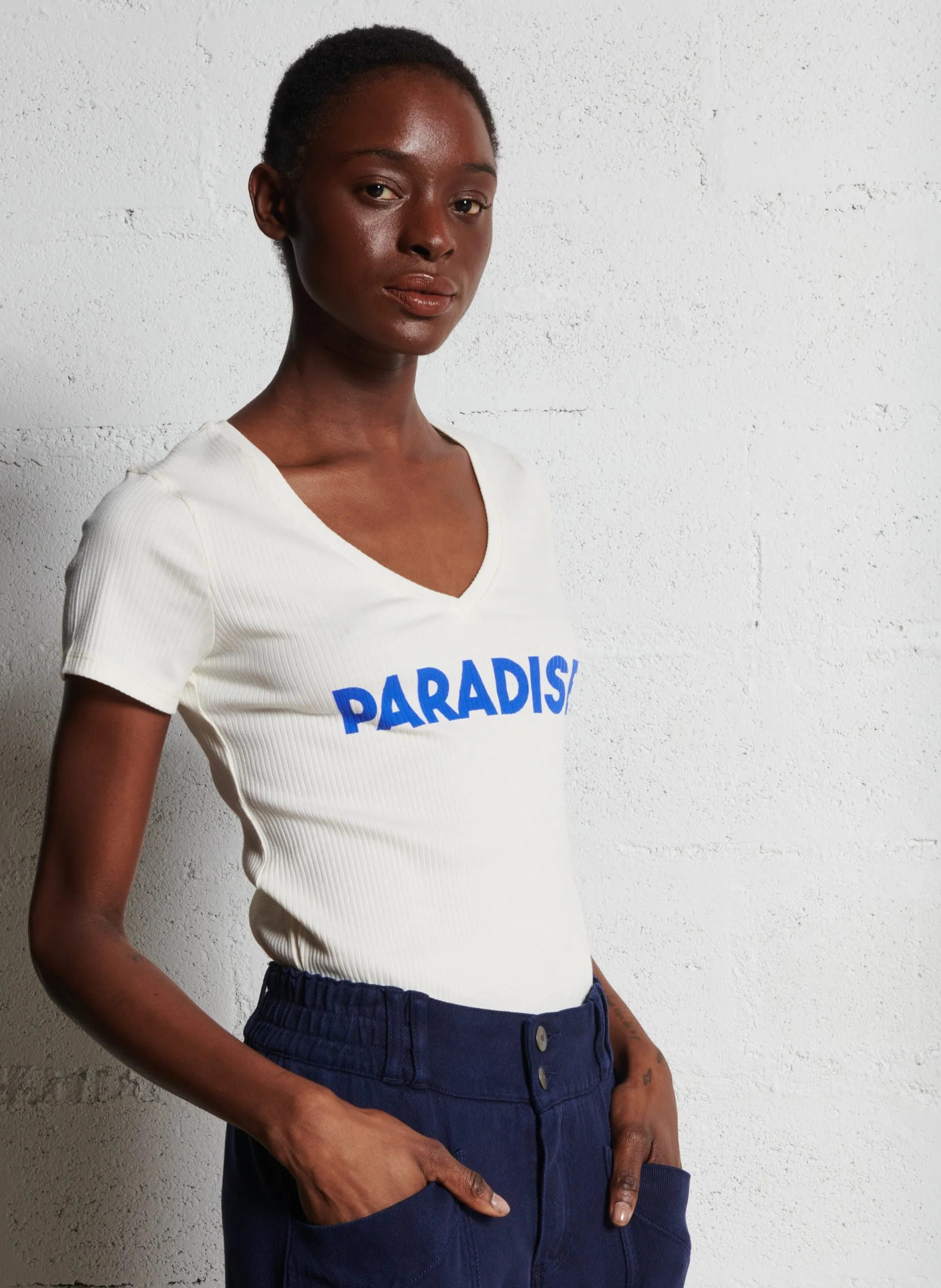 Tee-shirt sérigraphié en coton mélangé Blanc MIRO