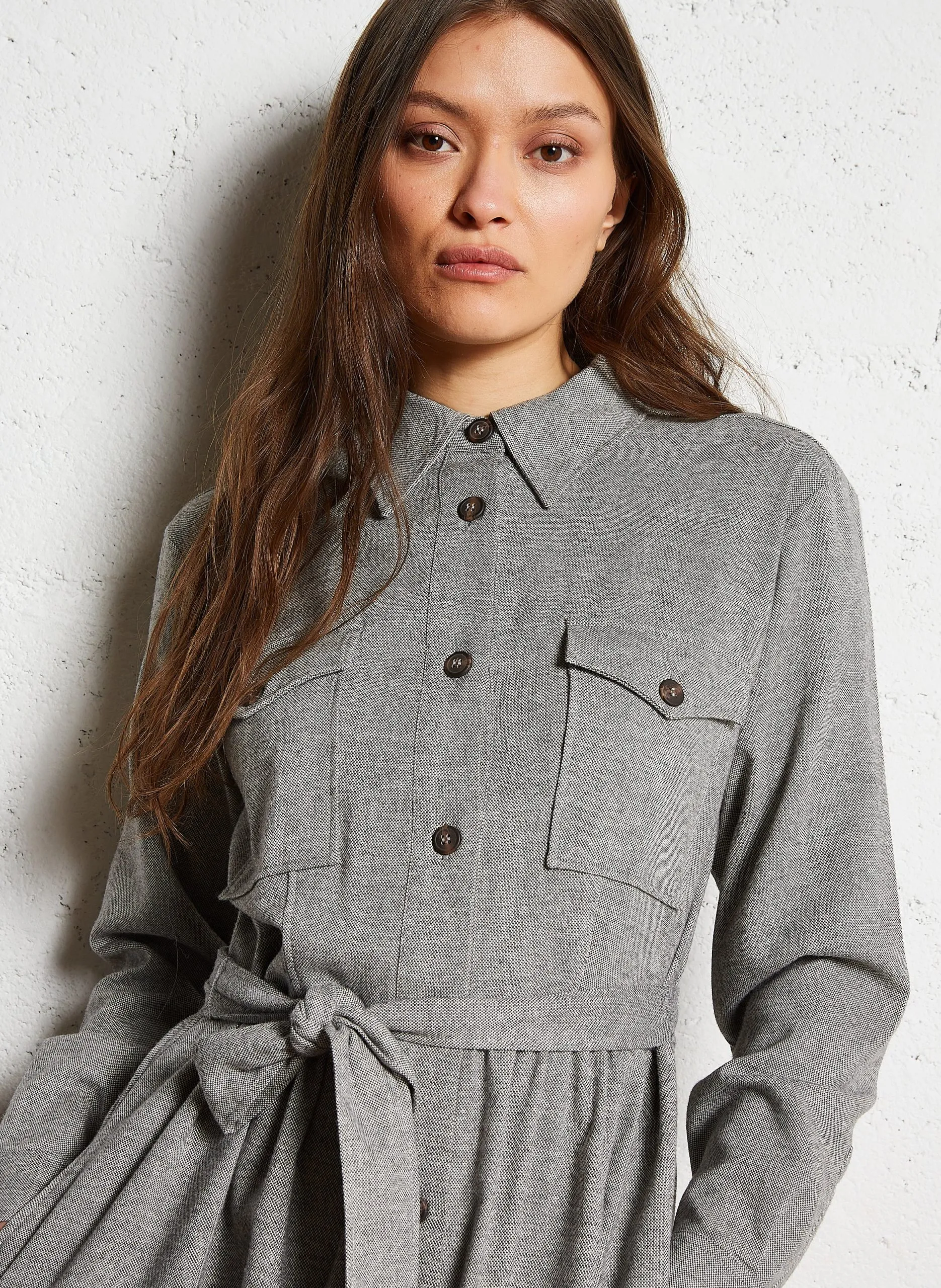 Robe longue en coton mélangé Gris LAURIE