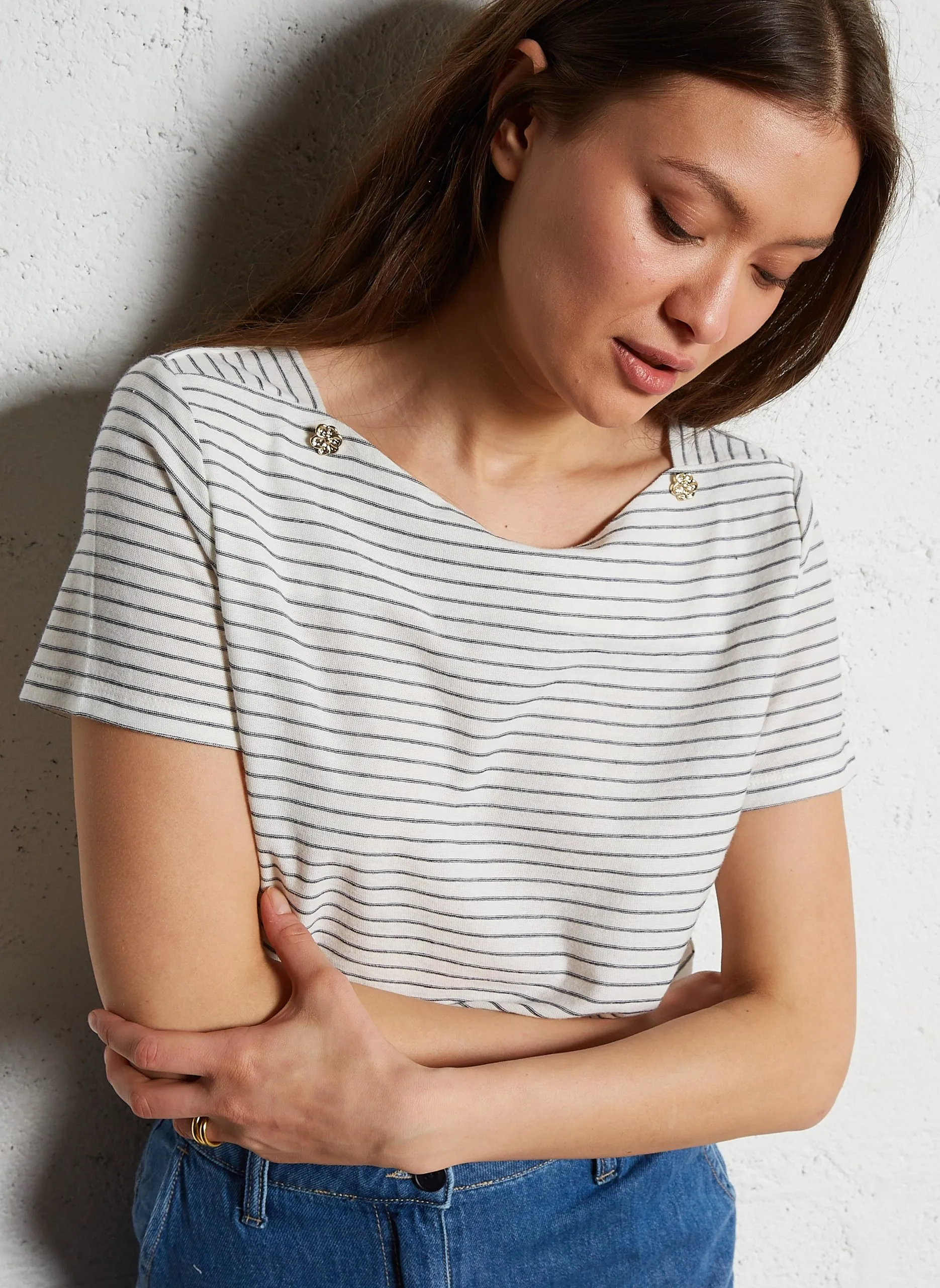 Tee-shirt marinière en coton Blanc