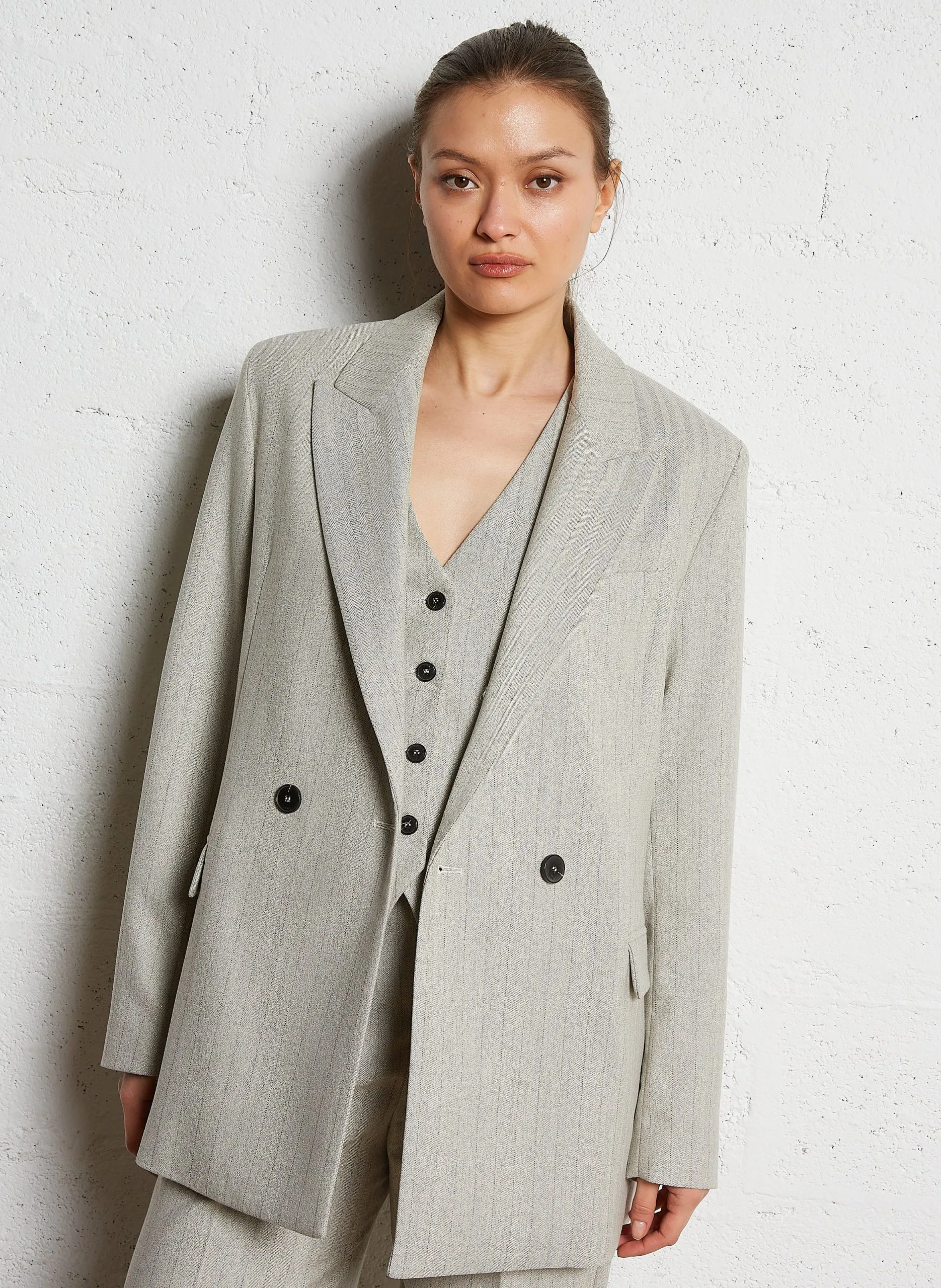 Veste de tailleur rayée Gris