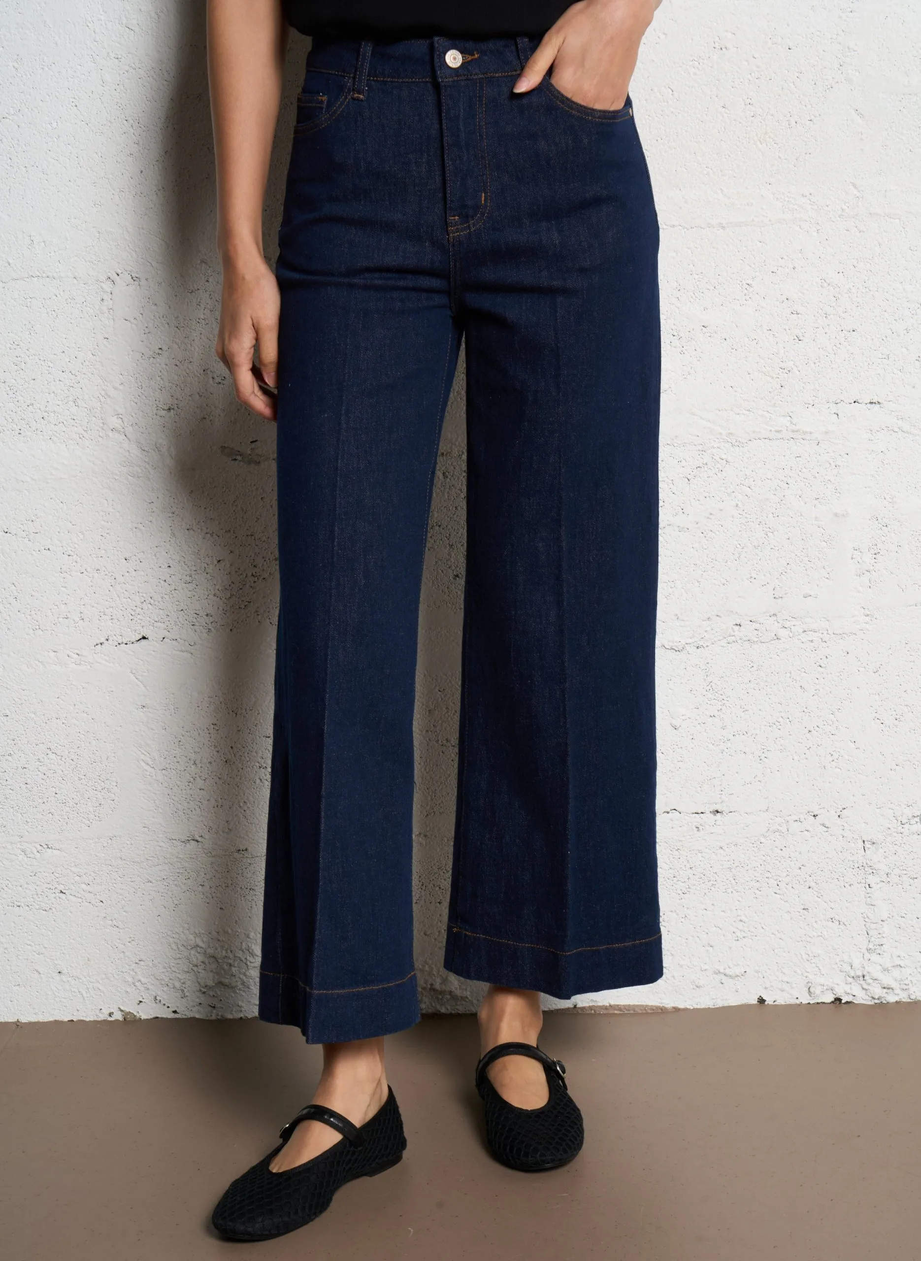 Jean large brut taille haute Bleu YAMATO