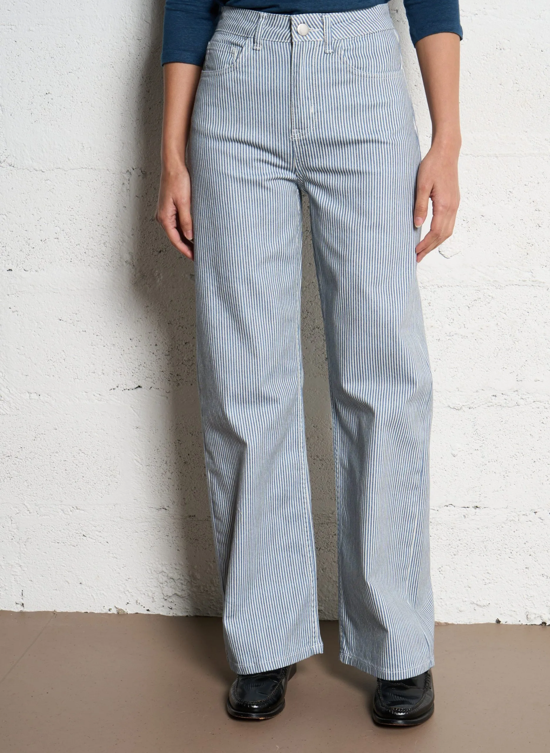 Jean droit rayé en coton mélangé Bleu PANELI