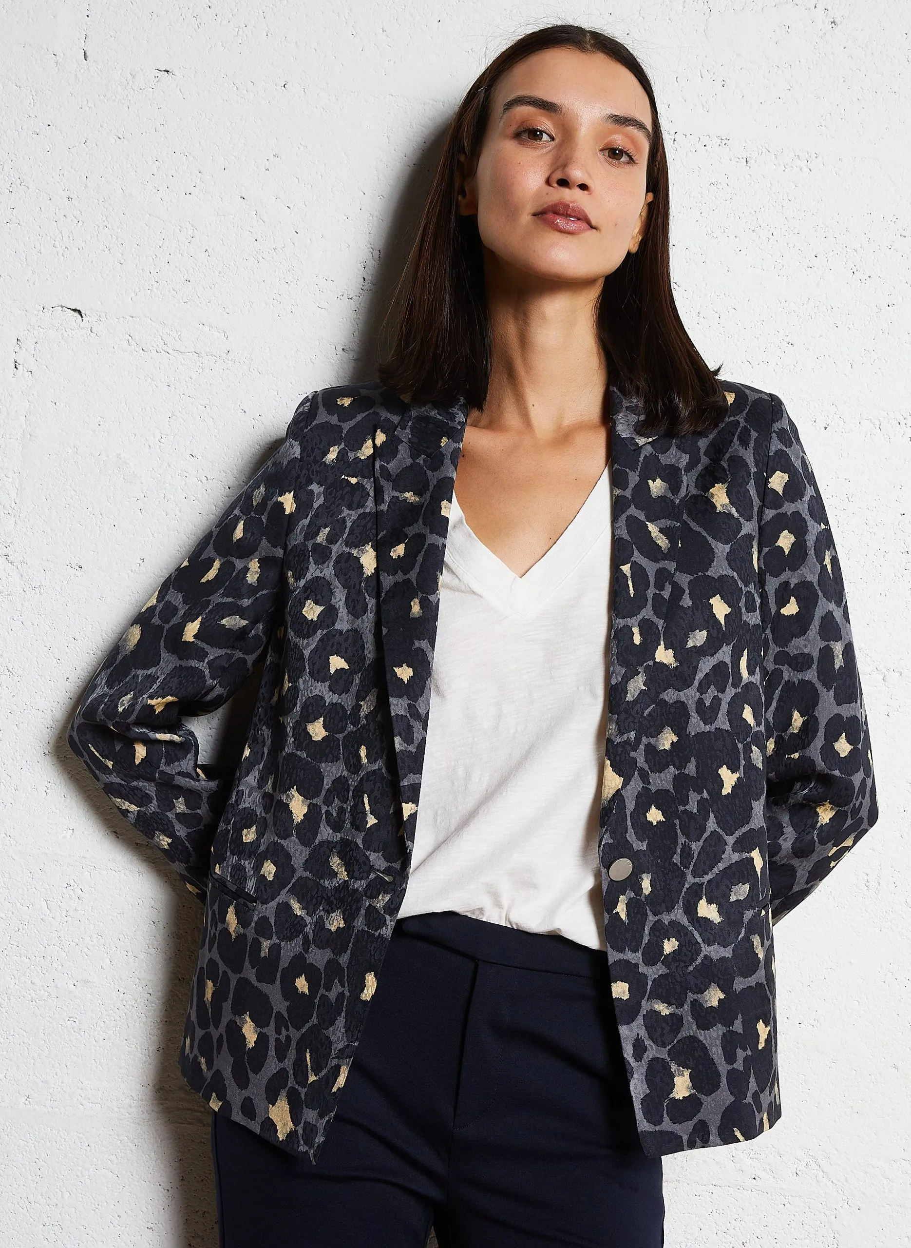 Blazer droit imprimé Bleu