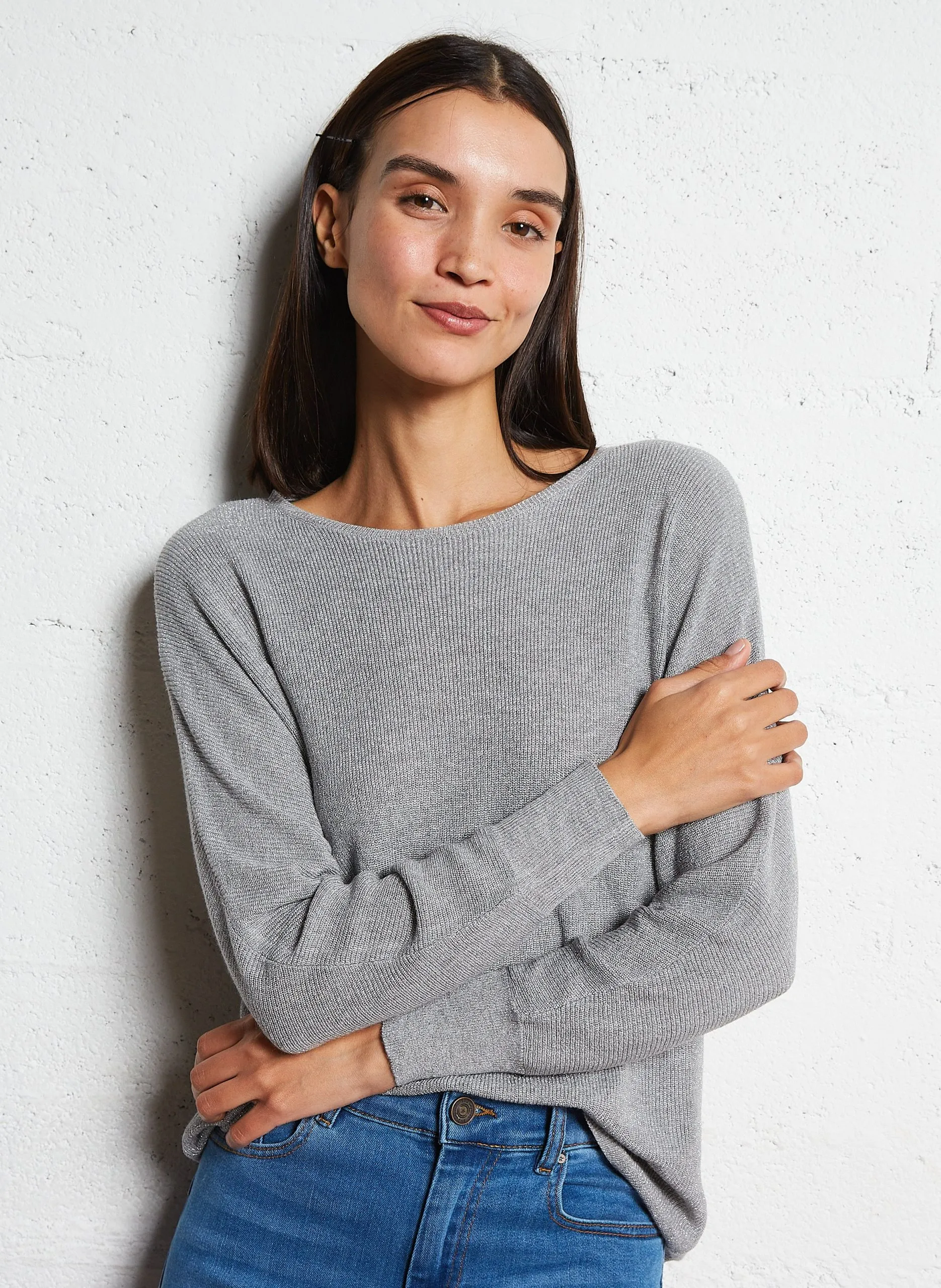 Pull droit pailleté Gris MACARENNY