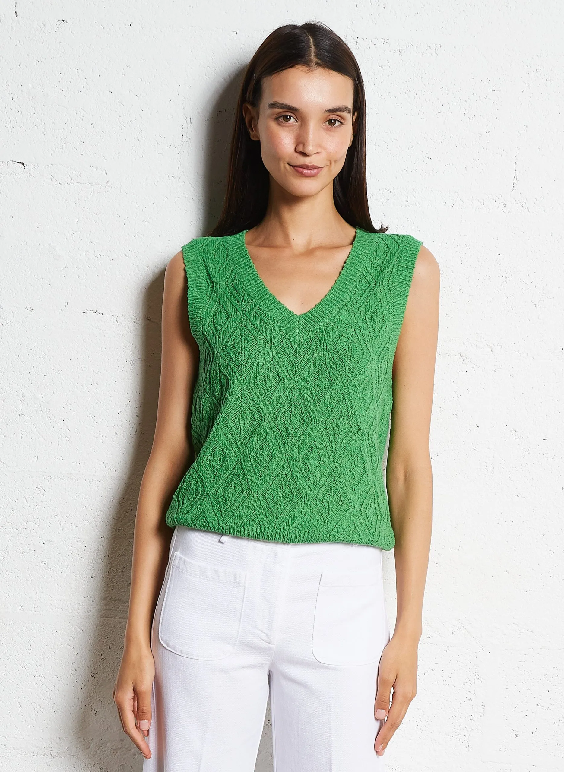 Pull col rond en coton Vert LISE