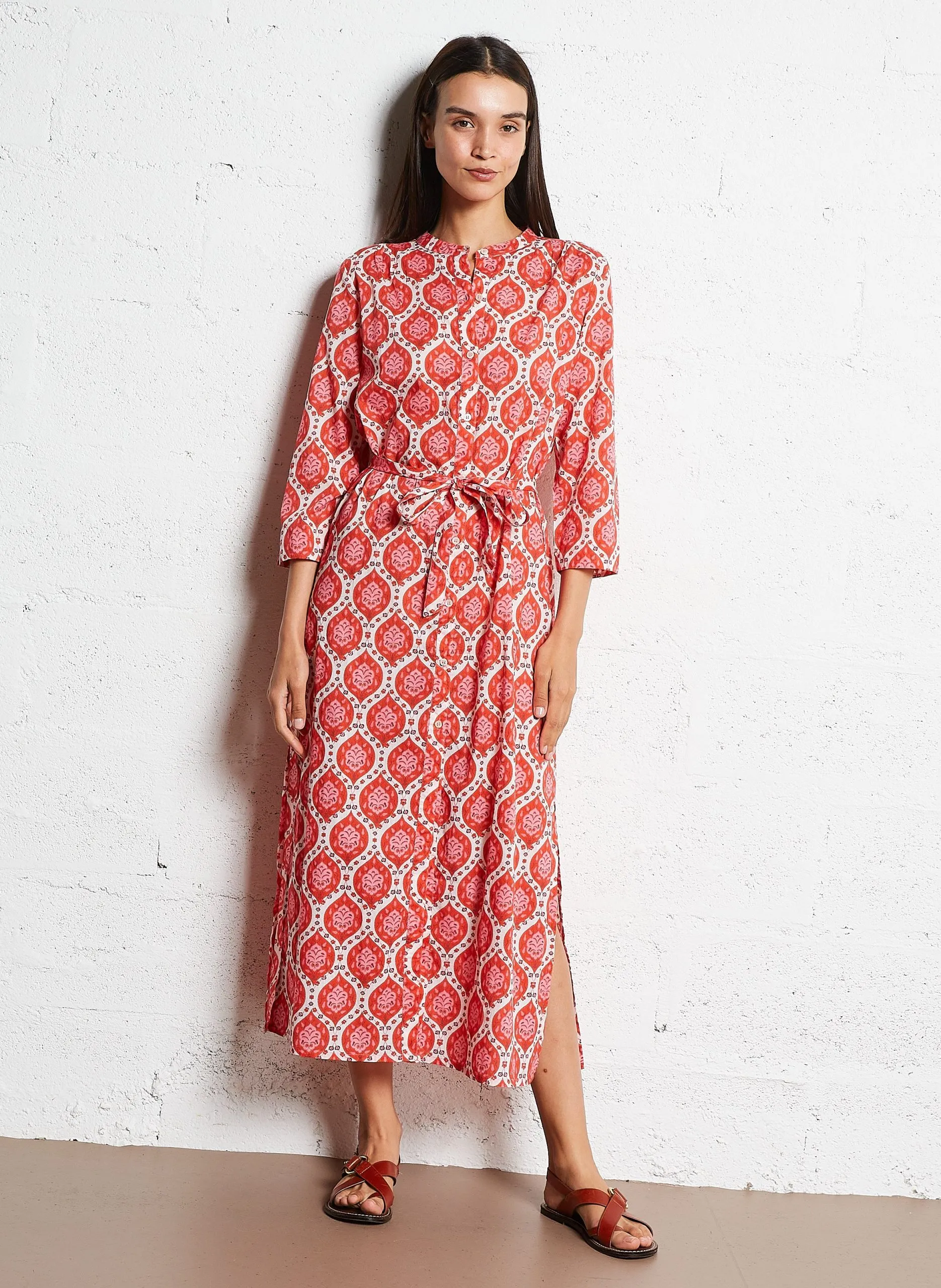 Robe longue ceinturée à motifs Rouge RAMARA