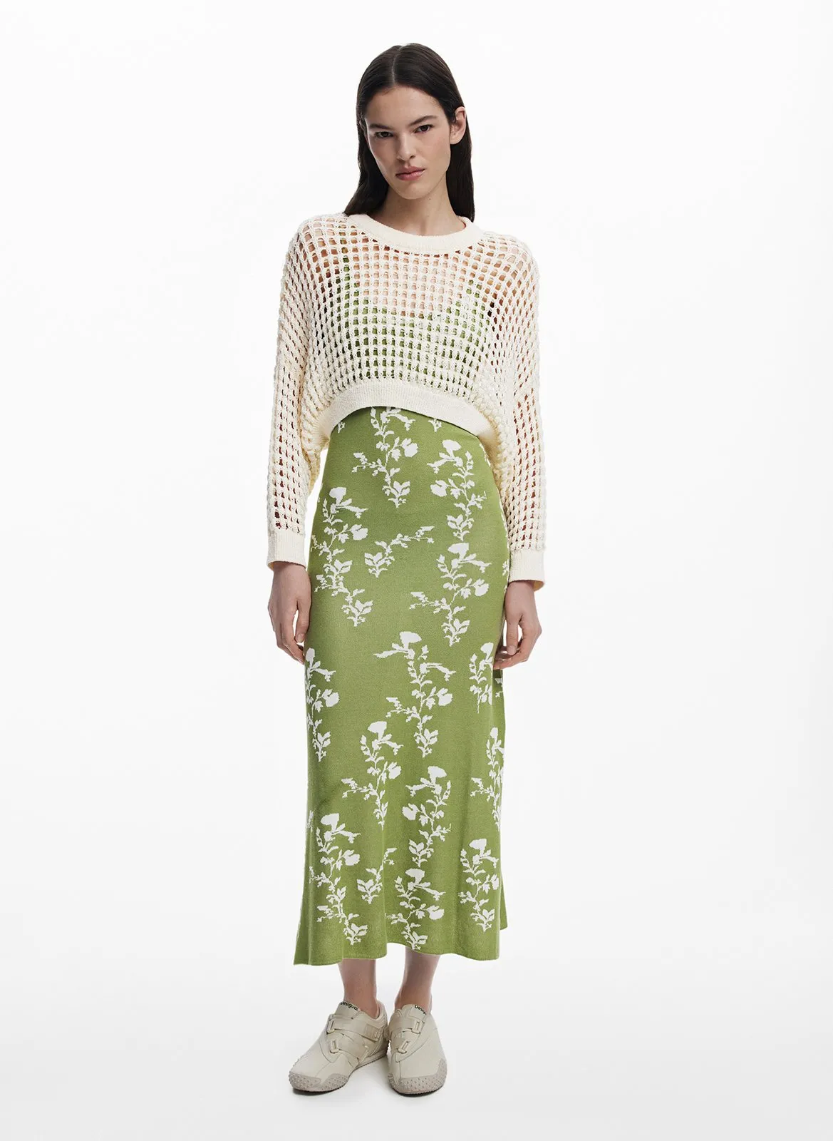 Robe ajustée à motifs avec pull amovible Vert