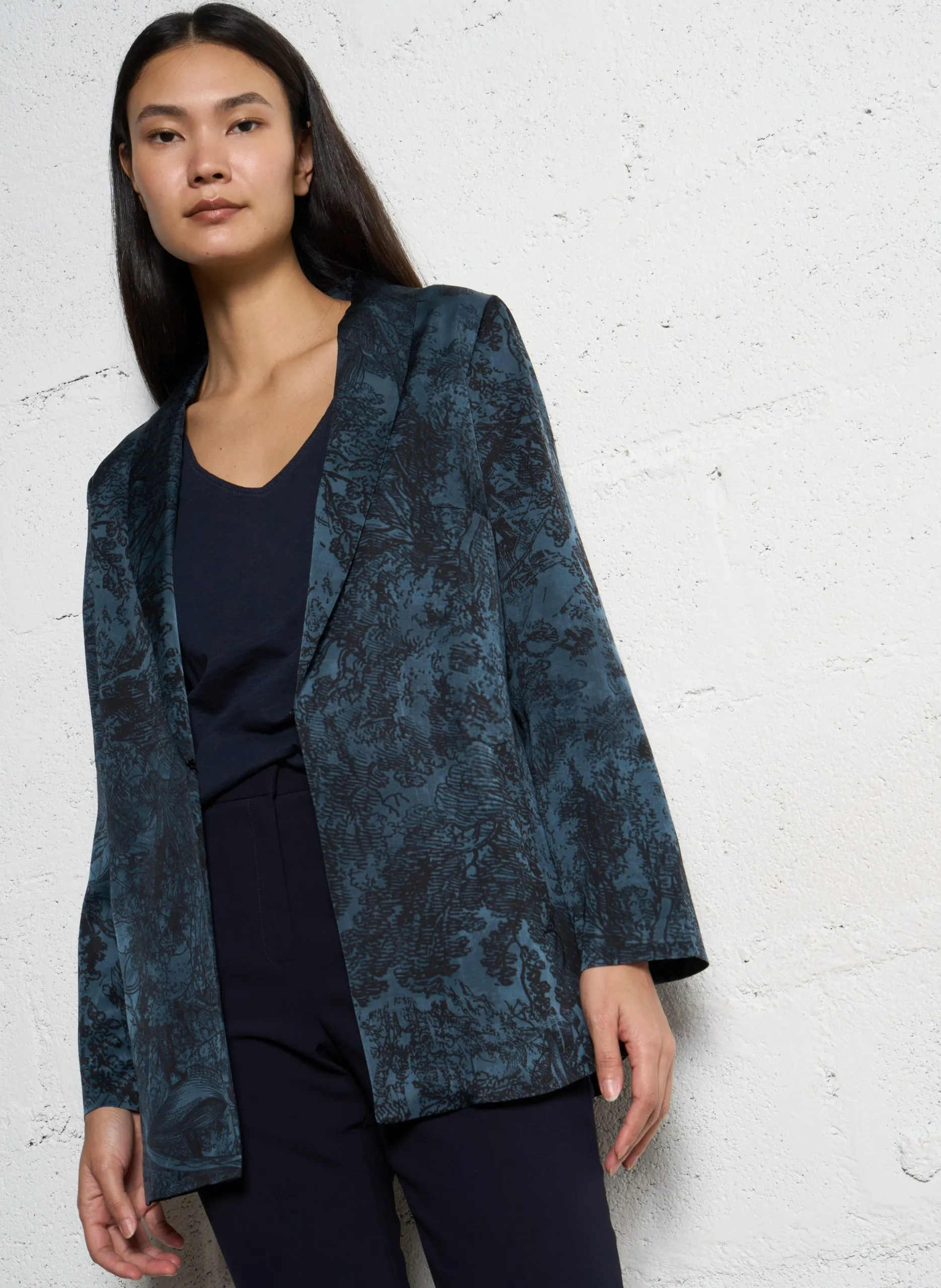 Veste col tailleur en coton Bleu DENYSE
