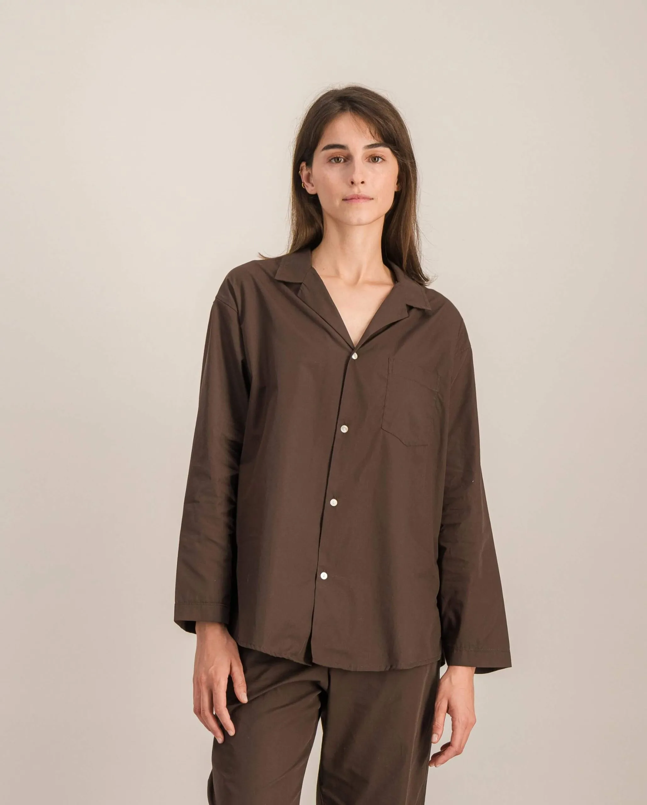 Chemise pyjama femme coton bio, chocolat Marron
