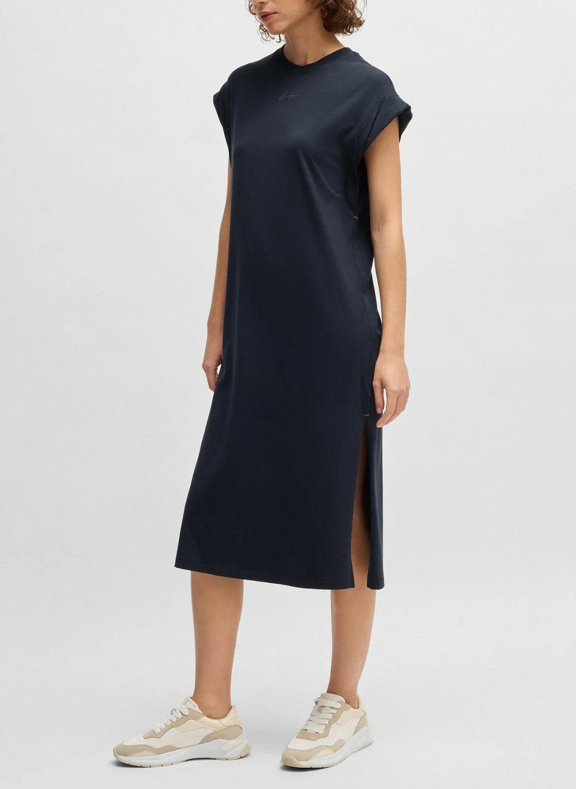 Robe midi droite fendue Bleu