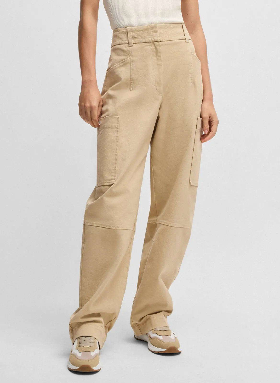 Pantalon décontracté droit taille haute Beige
