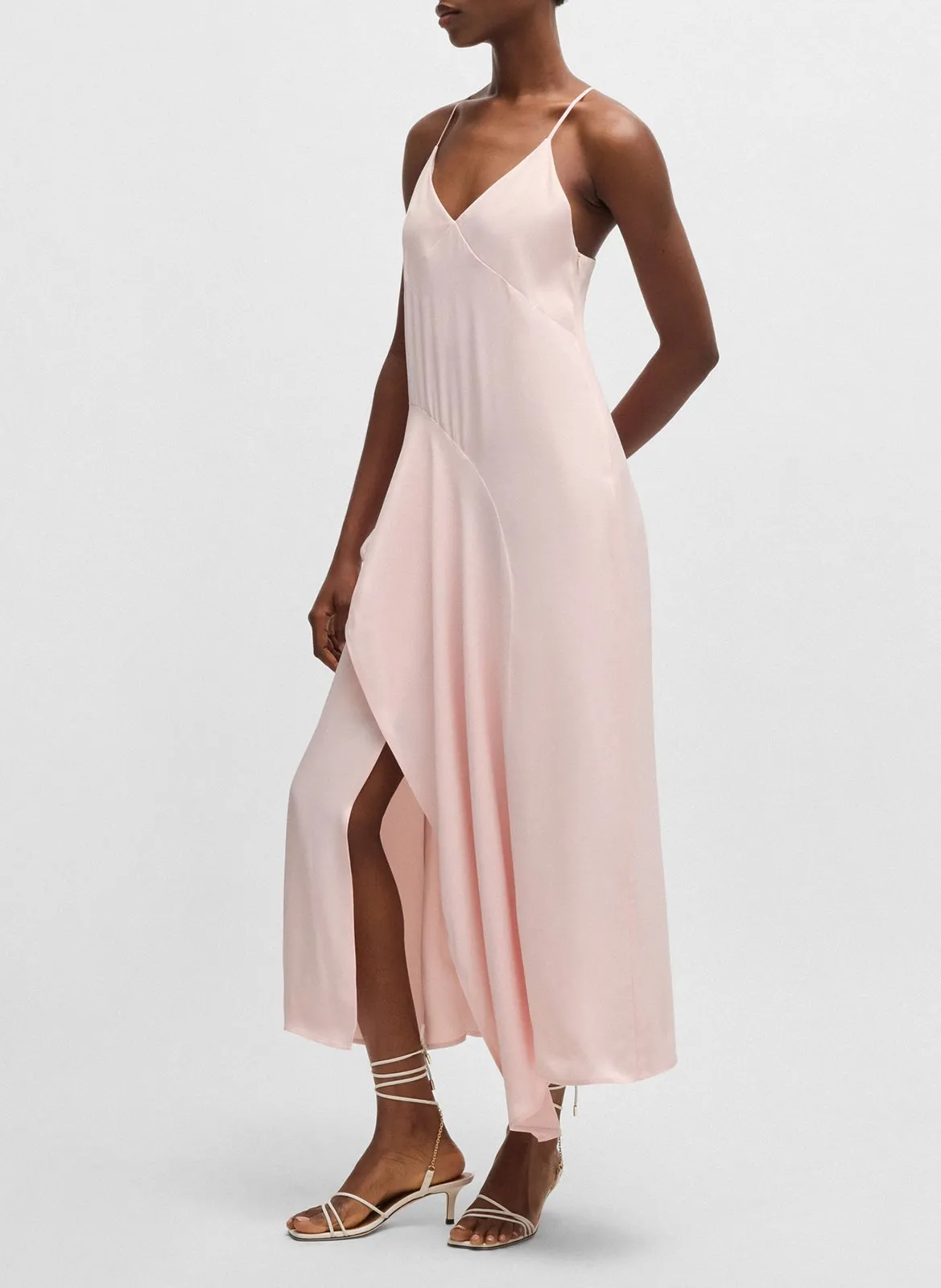 Robe midi fluide fendue Rose