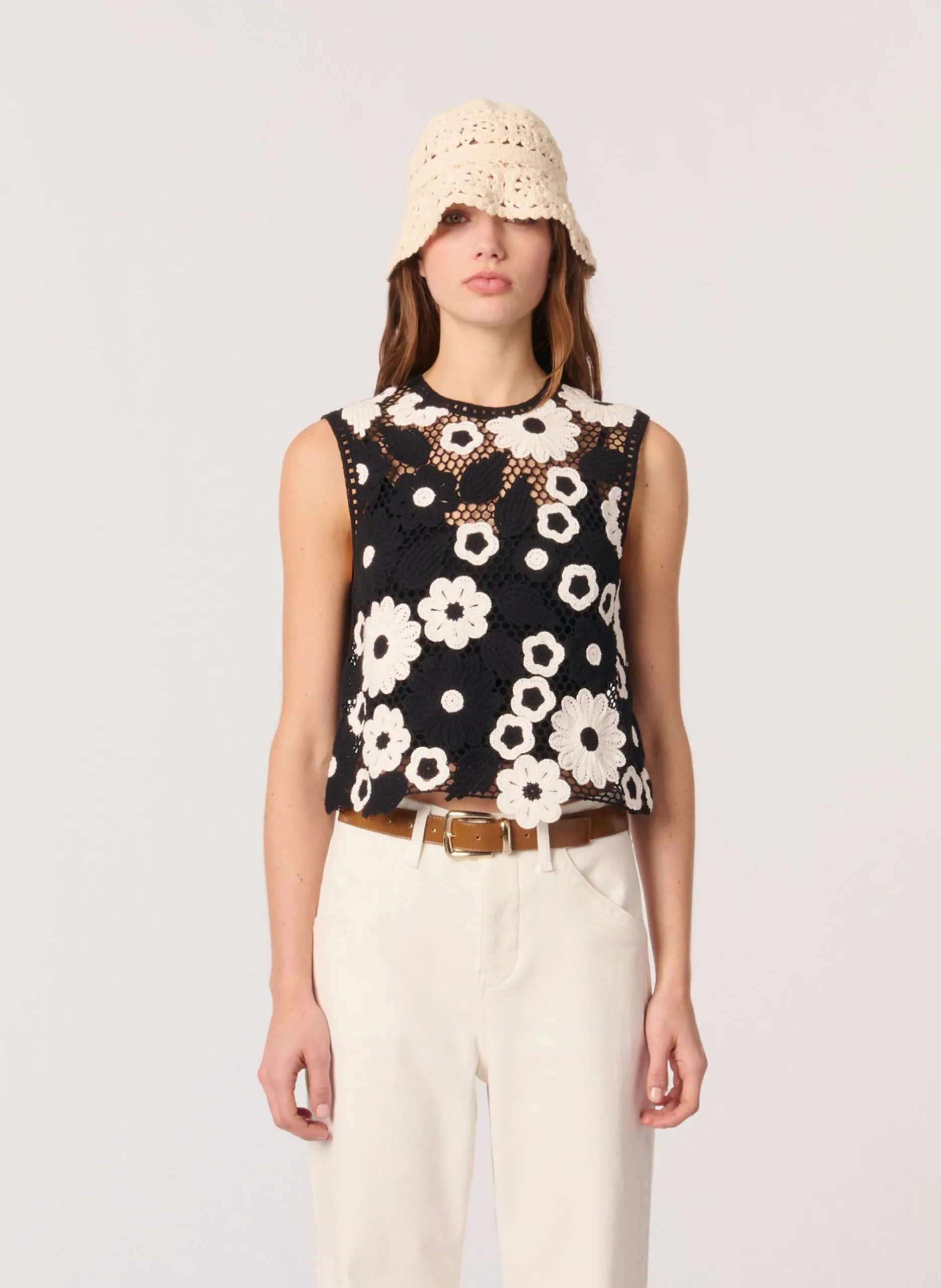 Top droit en coton Noir