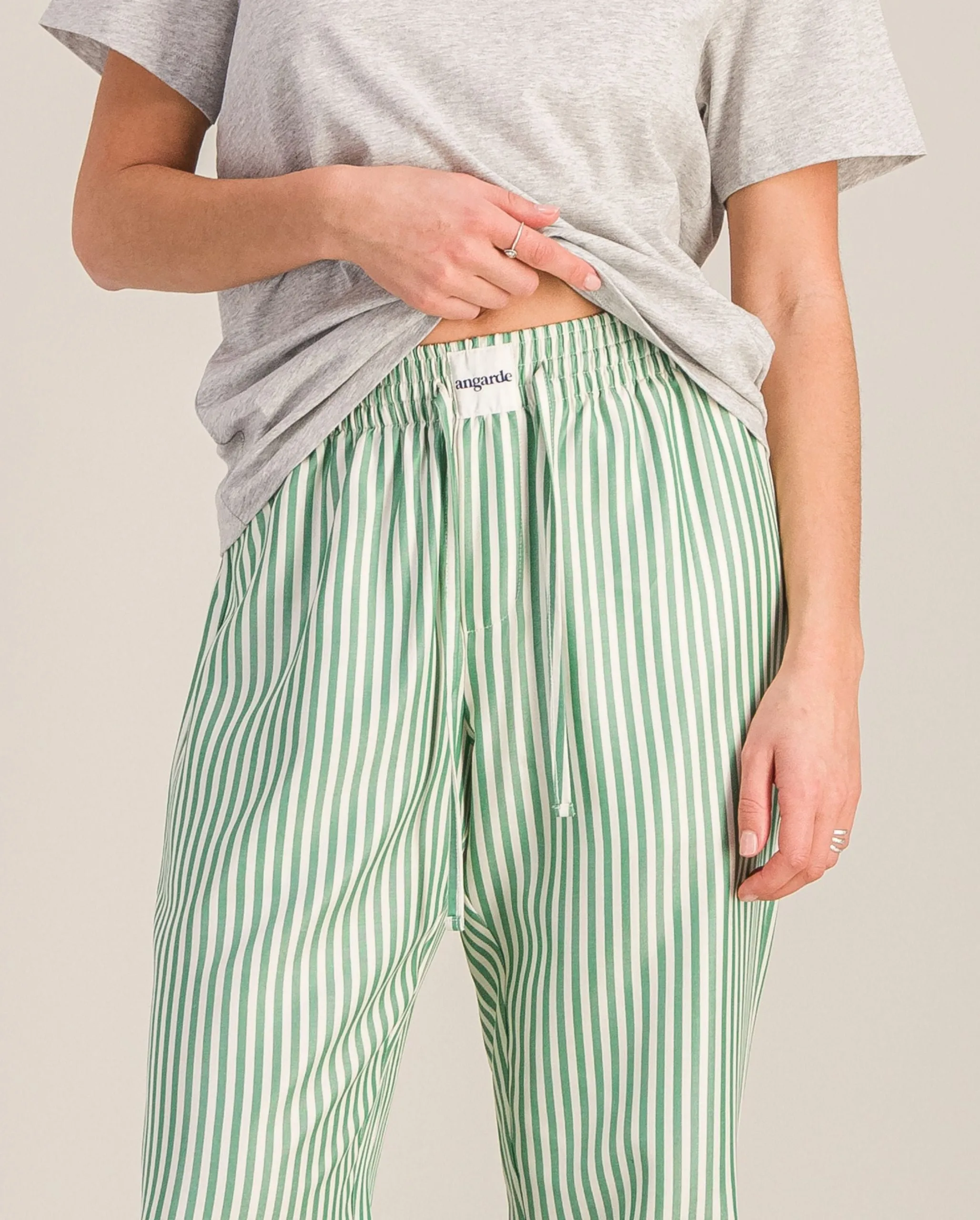 Pantalon pyjama femme tencel, rayures menthe Vert