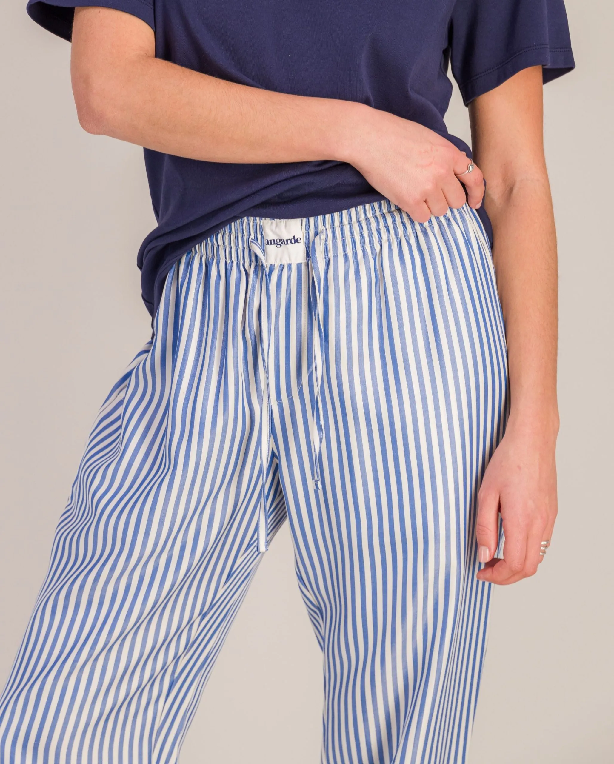 Pantalon pyjama femme tencel, rayures océan Bleu