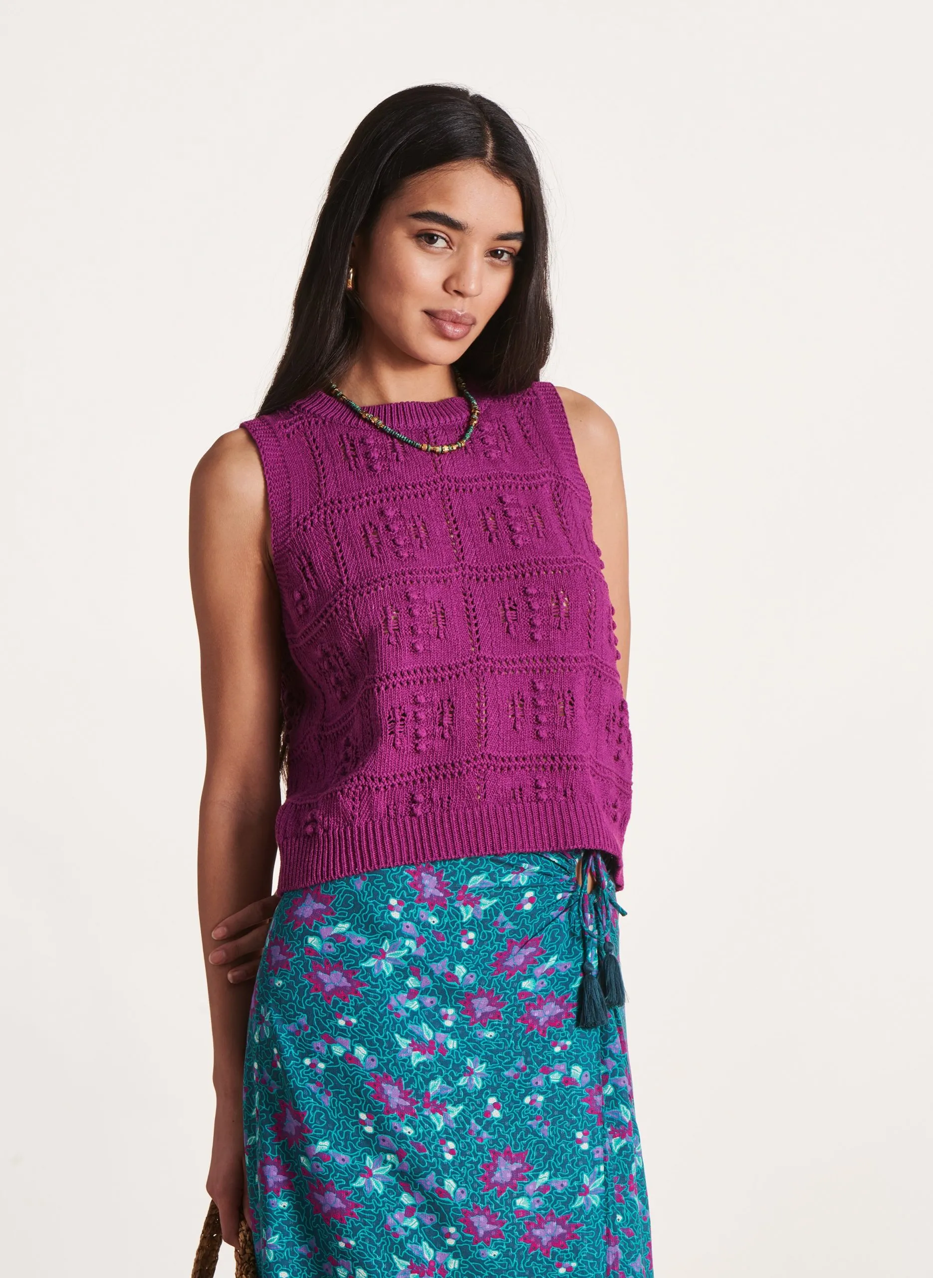 Pull sans manches en coton mélangé Violet