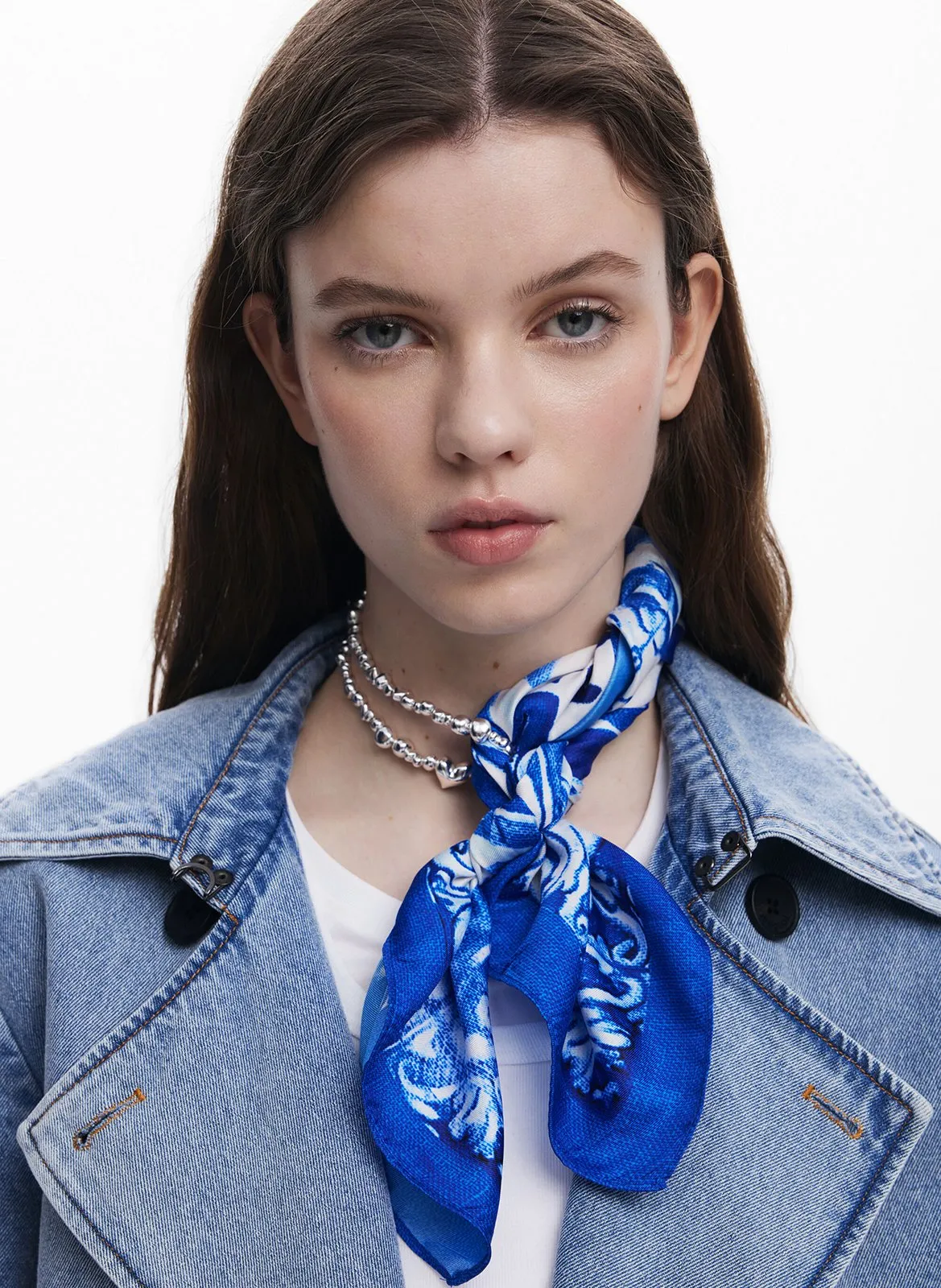 Foulard carré à motifs Bleu