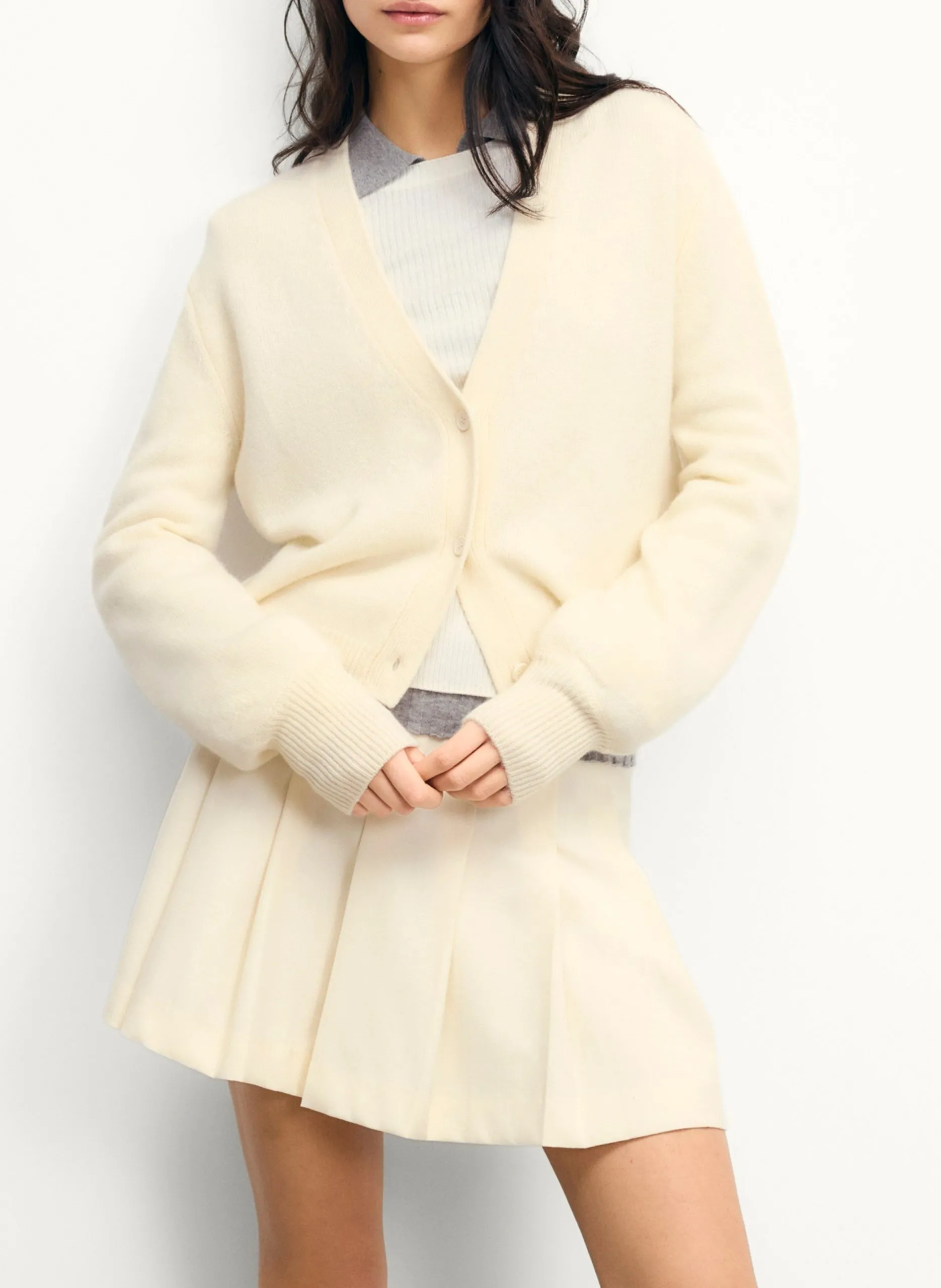 Gilet col v en cachemire Beige